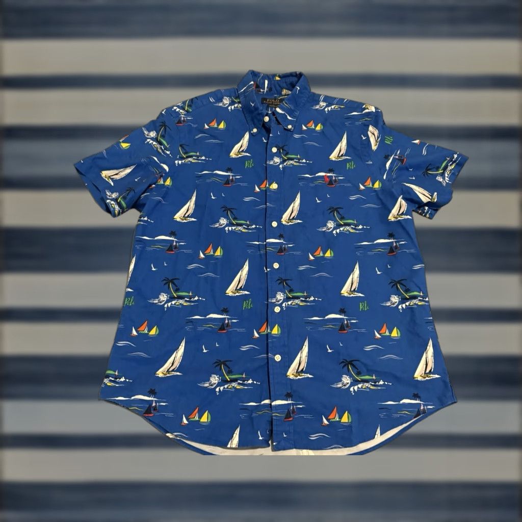 Polo Ralph Lauren Polo Ralph Lauren Short Sleeve Button-Up Shirt Blue Sailing Nautical Mens Large Size US L / EU 52-54 / 3 - 1 Thumbnail
