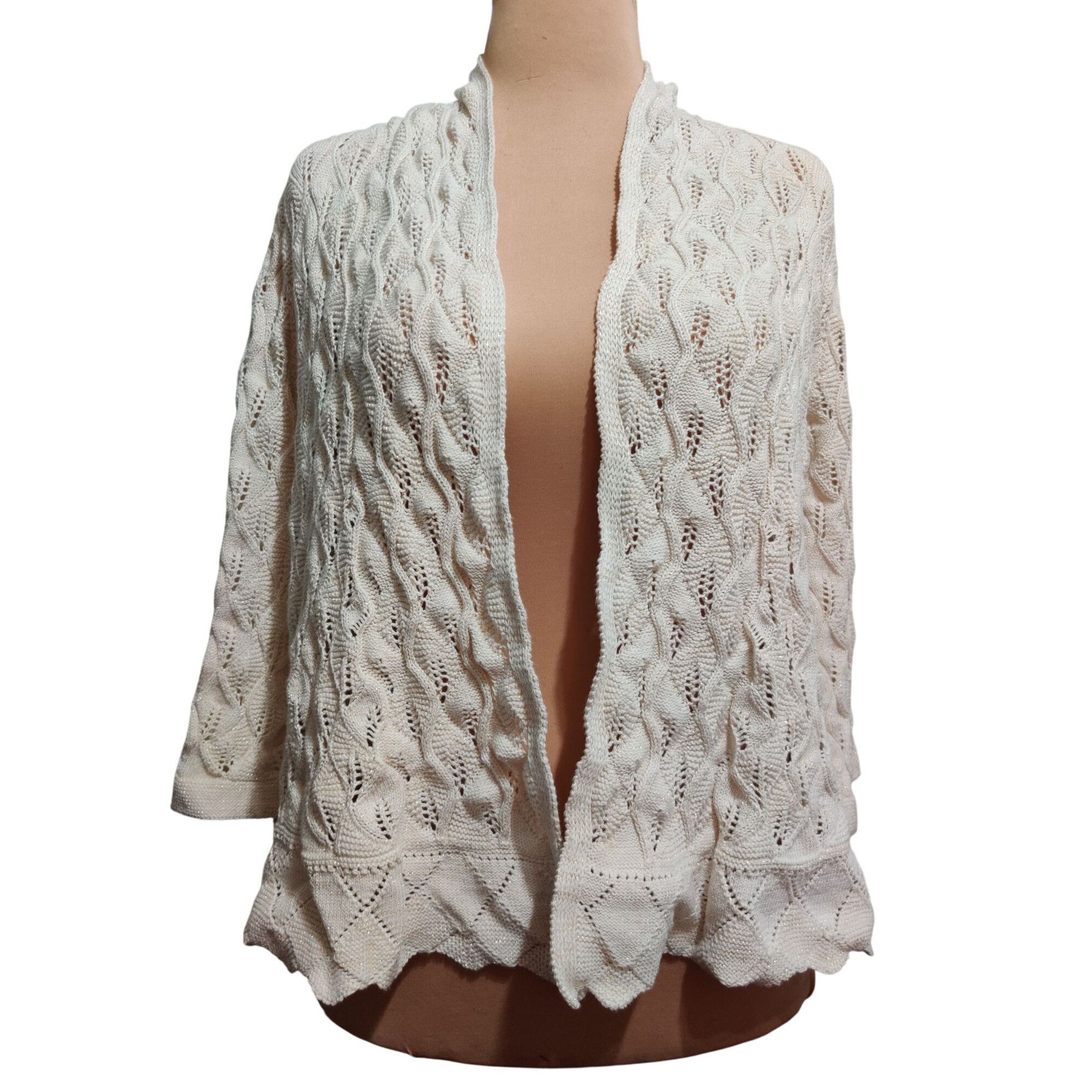 JM Collection JM Collection XL Petite Sweater Cream Metallic Open Knit Car Size XL / US 12-14 / IT 48-50 - 1 Thumbnail