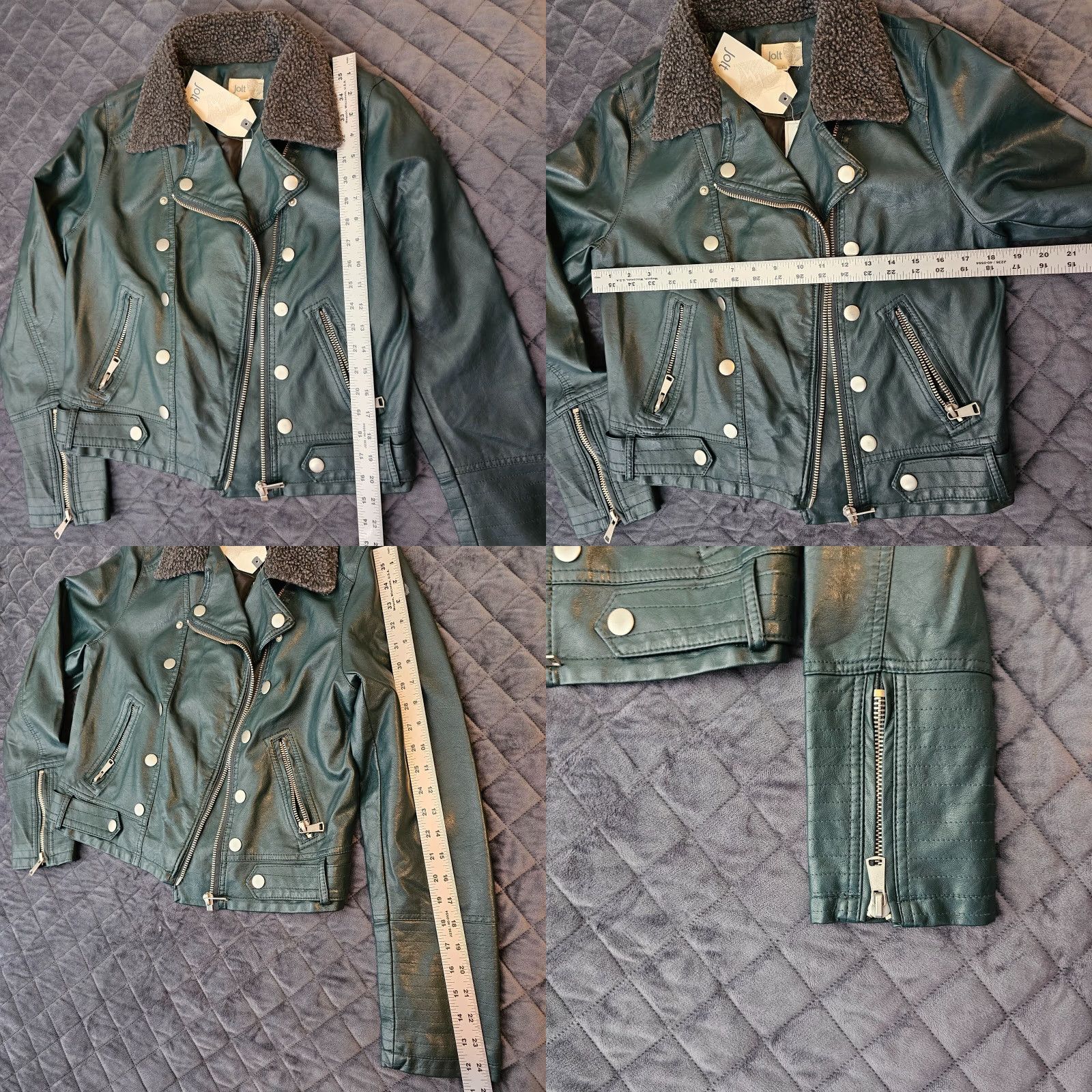 Vintage Jolt Women's Vegan Leather Jacket Green Size L Faux Fur Zipper Accents Jacket Size L / US 10 / IT 46 - 10 Thumbnail