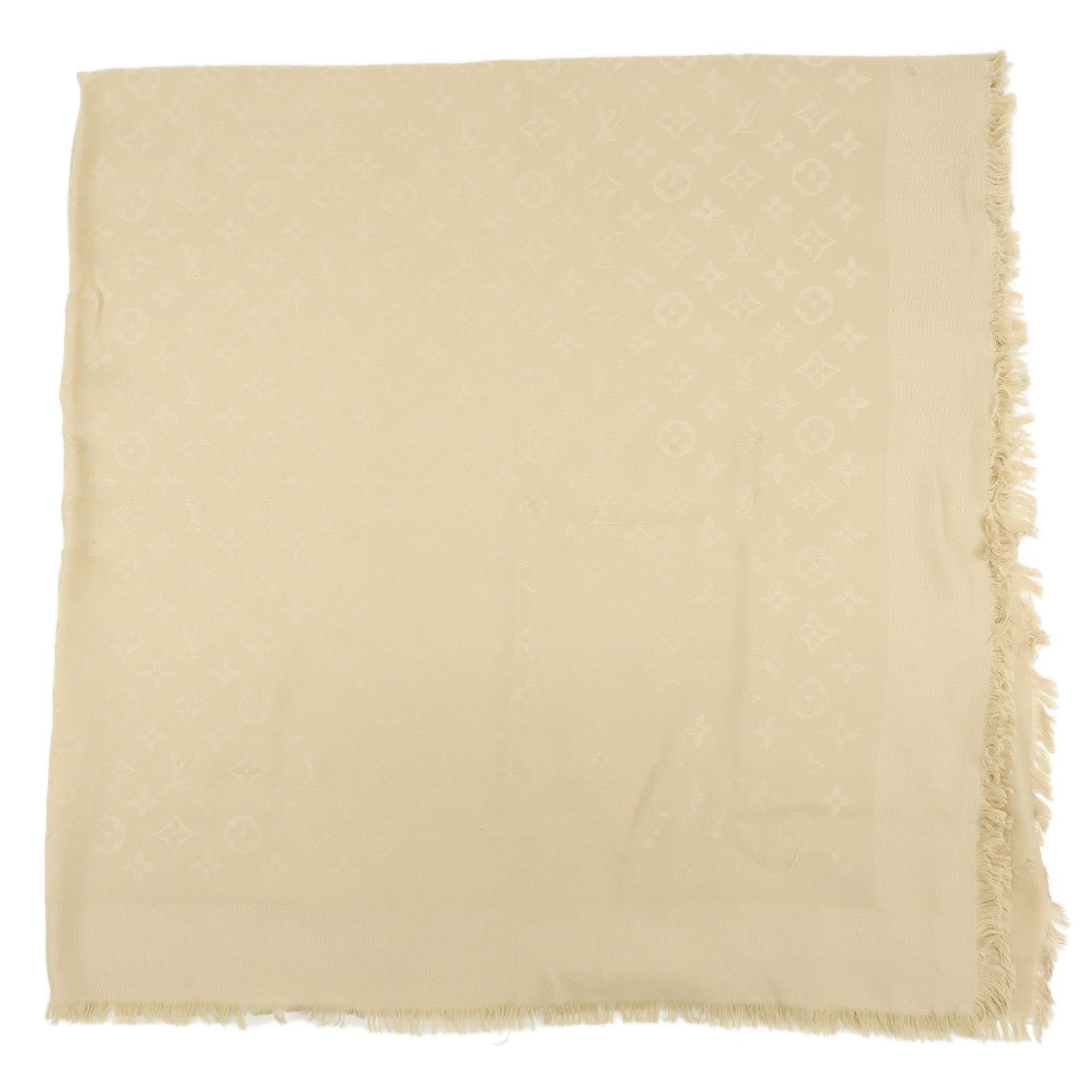 Louis Vuitton Louis Vuitton Monogram Shine Silk Wool Shawl Beige Size ONE SIZE - 1 Thumbnail
