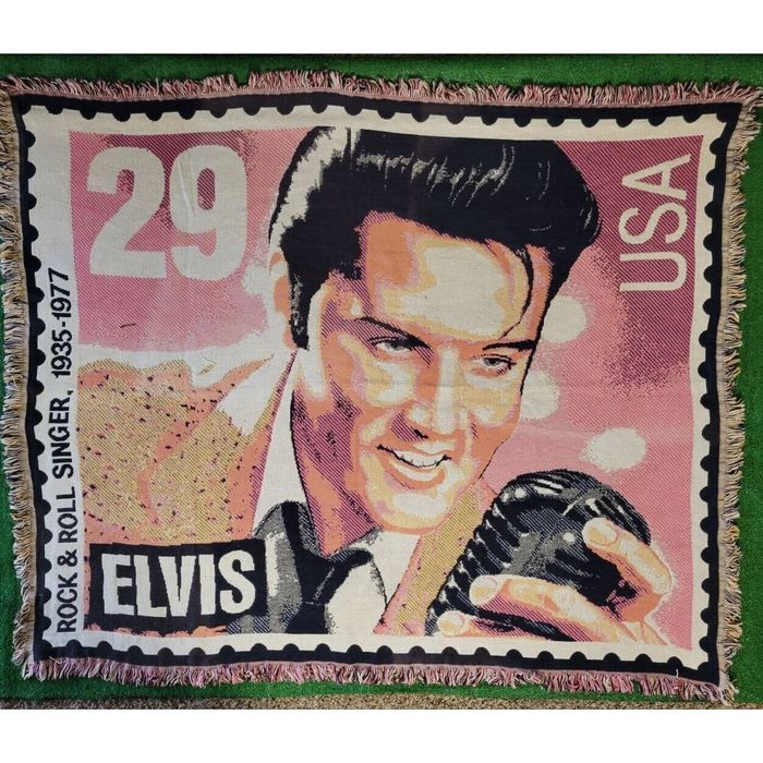 Vintage Vintage Elvis Presley Stamp Triple Woven Afghan Blanket | Grailed