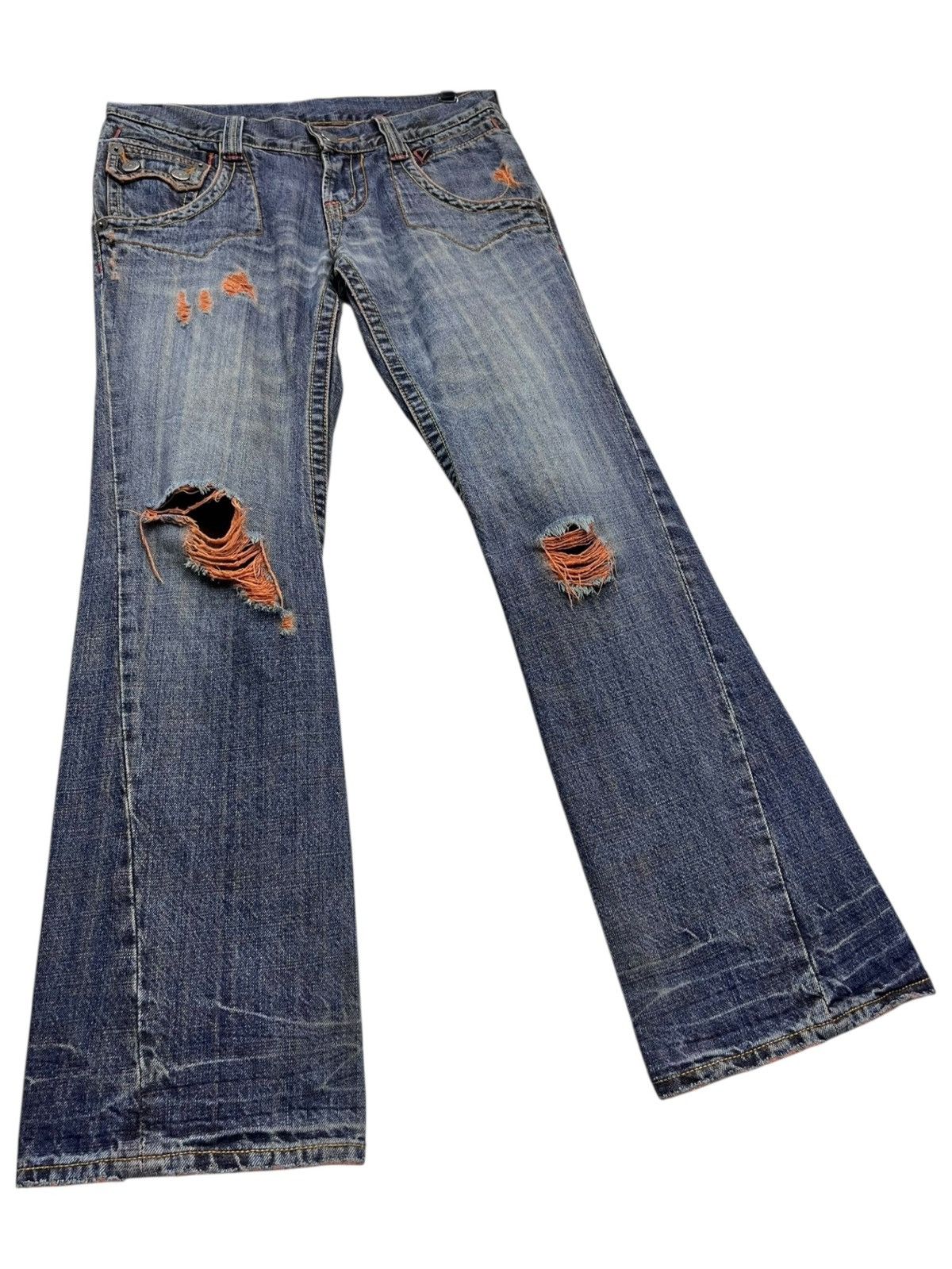 PPFM FYE 🔥Vintage PPFM Punk Ripped Super Low Rise FLARE Denim Size US 29 - 2 Thumbnail