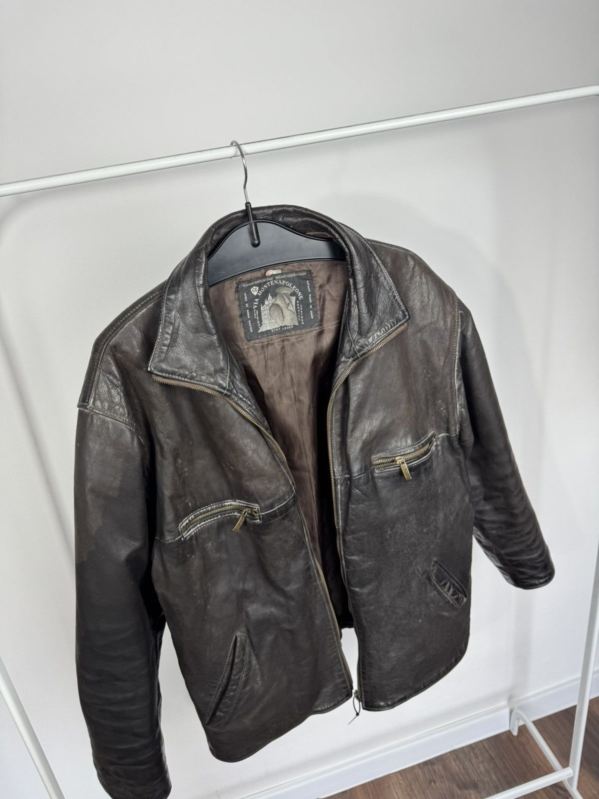 Leather Vintage Heavy Distressed Leather Jacket Brown Zip Biker Men Size US XL / EU 56 / 4 - 12 Thumbnail
