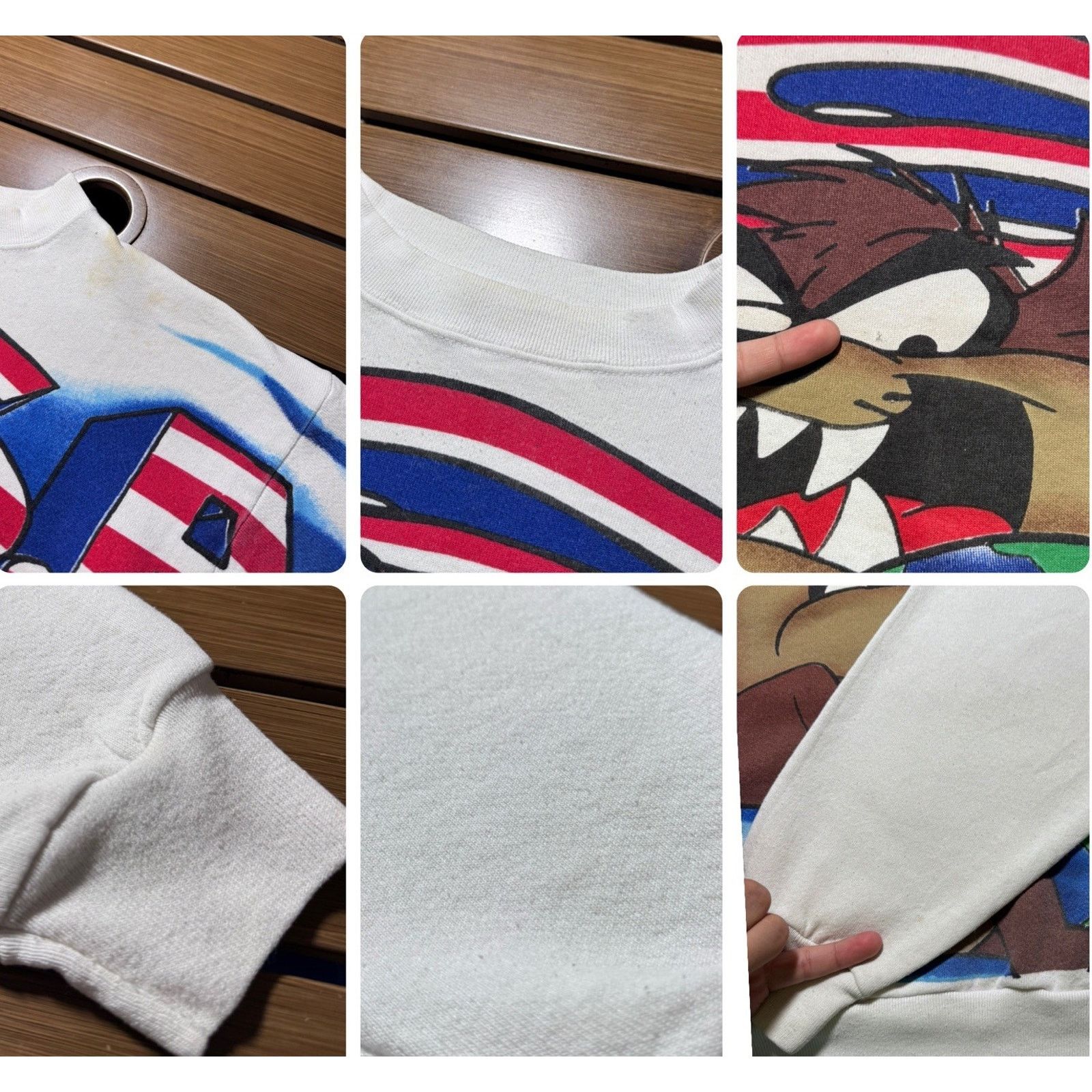 Tultex VTG TAZ 1995 USA FLAG ALL OVER PRINT Sweatshirt SIZE XL Size US XL / EU 56 / 4 - 5 Thumbnail