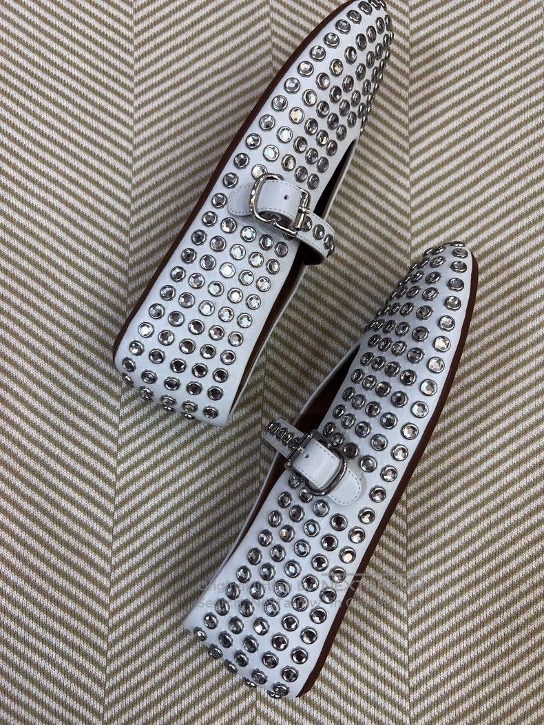 Alaia Alaia White Crystal Leather Mary Jane Shoes for Women Size US 7.5 / IT 37.5 - 5 Thumbnail