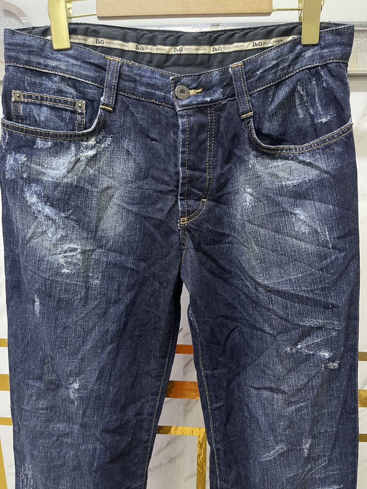 Dolce & Gabbana DOLCE & GABBANA Men’s Distressed Denim Blue Black Logo Size US 32 / EU 48 - 6 Thumbnail