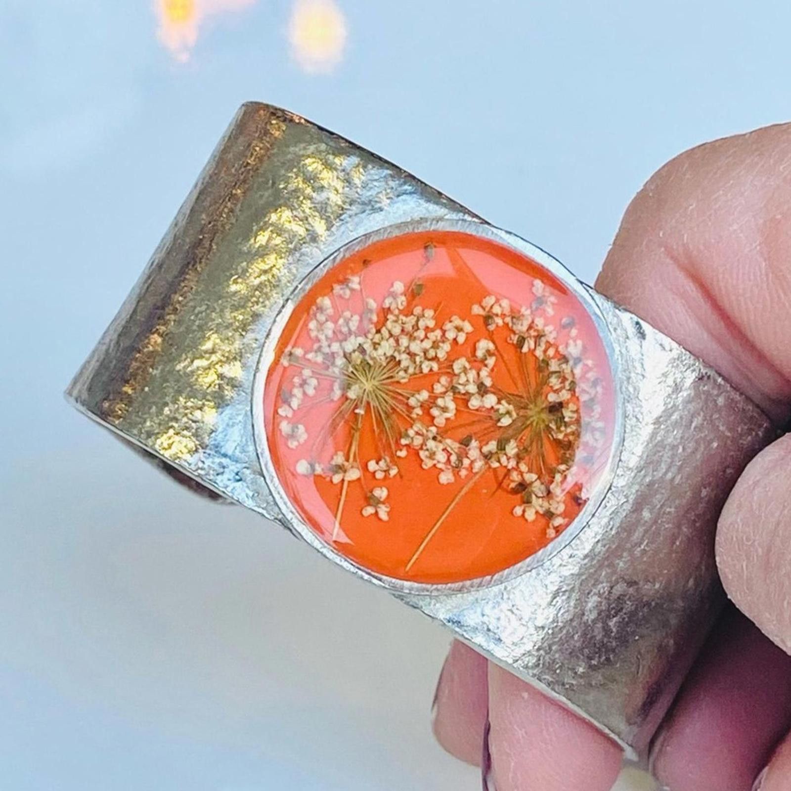 Other Shari Dixon Pressed Flower Orange Cuff Bracelet Size ONE SIZE - 1 Thumbnail