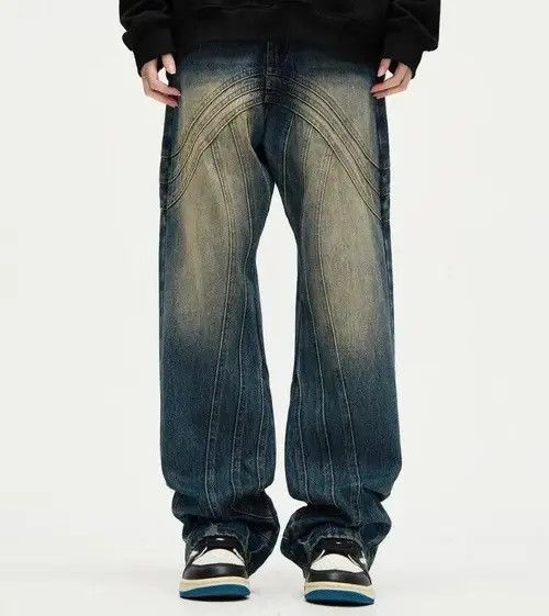 Japanese Brand × Jean Y2K Painted Circle Striped Baggy Jeans Size US 33 - 1 Thumbnail