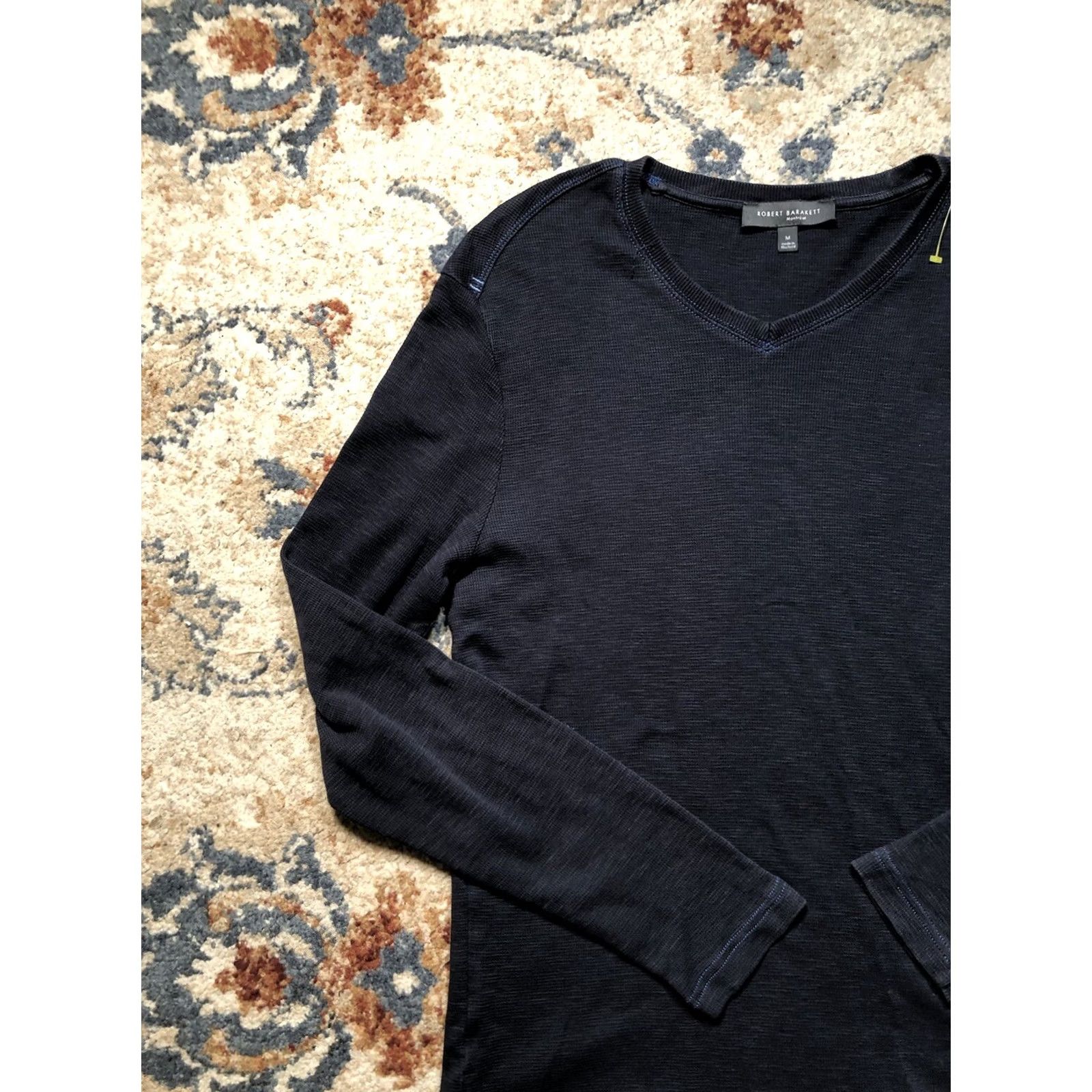 Vintage Robert Barakett T Shirt Mens Medium Blue Long Sleeve V Neck Waffle Knit Stretch Size US M / EU 48-50 / 2 - 3 Thumbnail