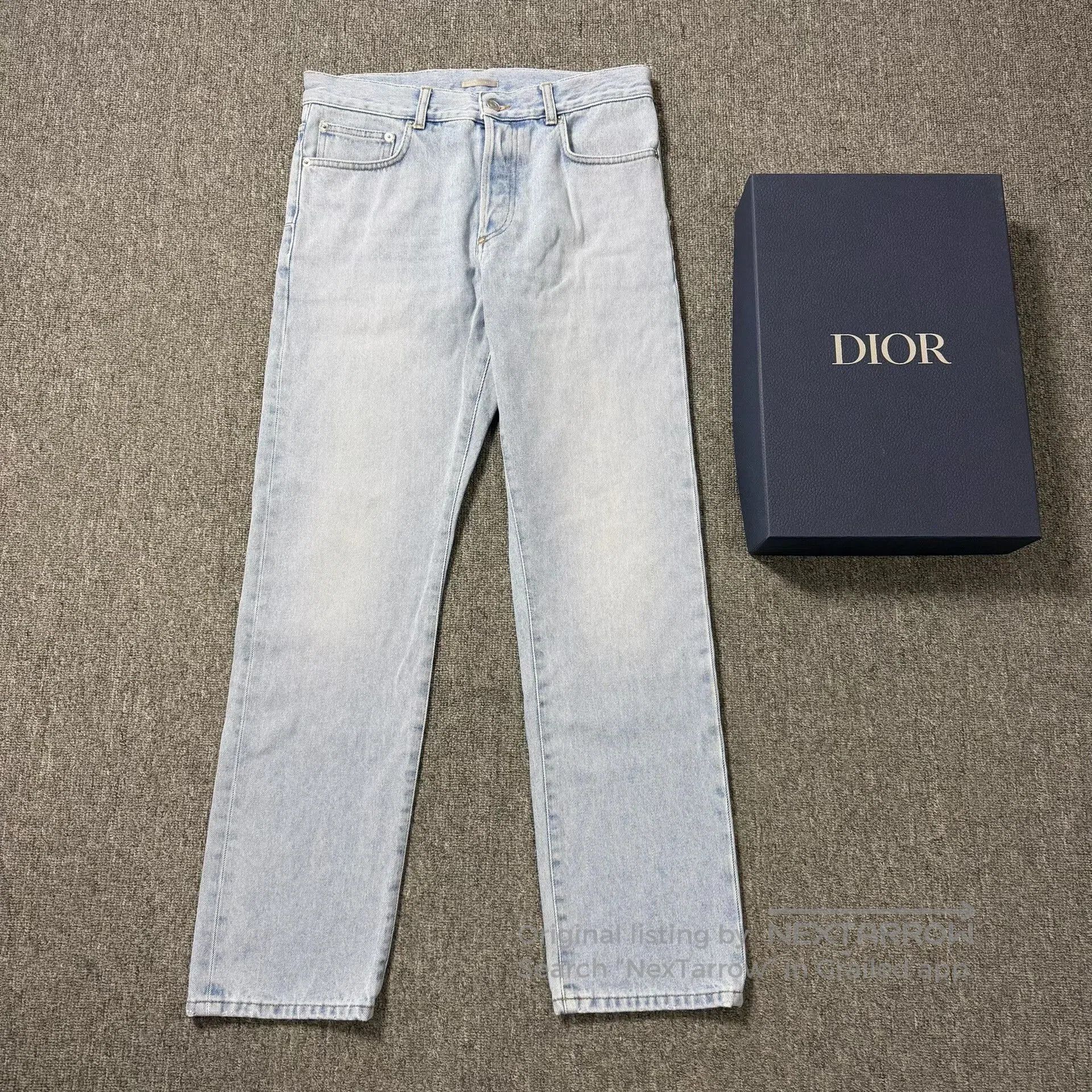 Dior Dior Ice Blue Washed Back Leather Patch Jeans. Size US 30 / EU 46 - 1 Thumbnail