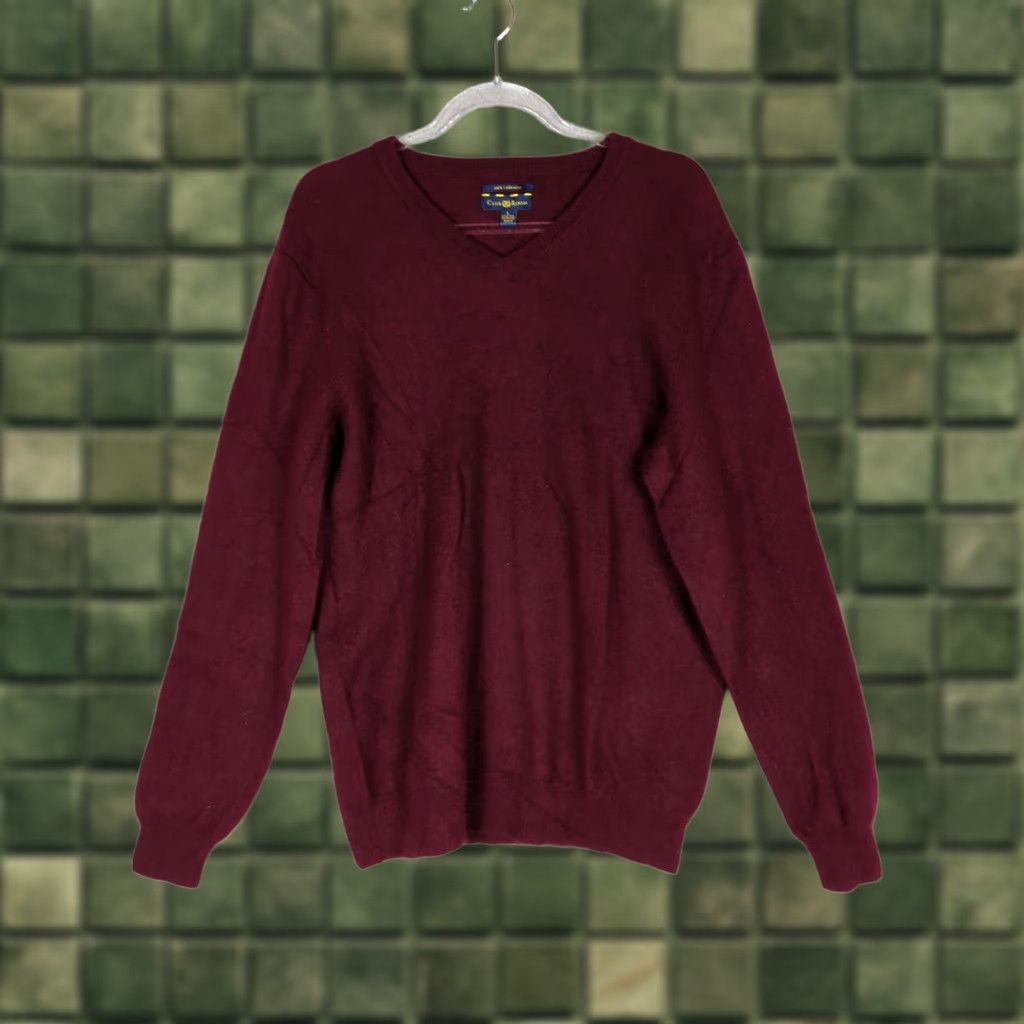 Club Room Club Room Sweater V-Neck Burgundy 2 Ply Cashmere Men's Size L Pullover Knit Regular Winter Fall Shirt? Size US L / EU 52-54 / 3 - 1 Thumbnail