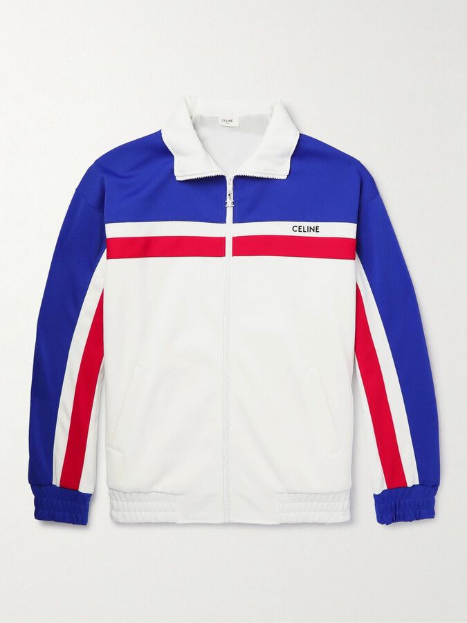 Celine o1mle0426 Logo Embroidered Striped Jersey Track Jacket Size US XL / EU 56 / 4 - 1 Thumbnail