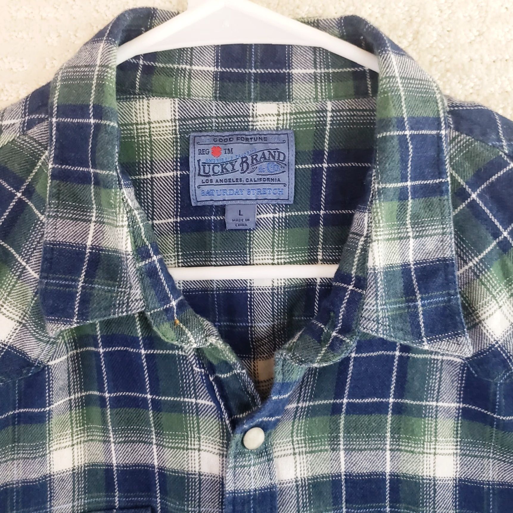 Lucky Brand Lucky Brand Western Pearl Snaps Flannel Saturday Stretch Plaid Long Sleeve Large Shirt Mens Multicolor Size US L / EU 52-54 / 3 - 4 Thumbnail