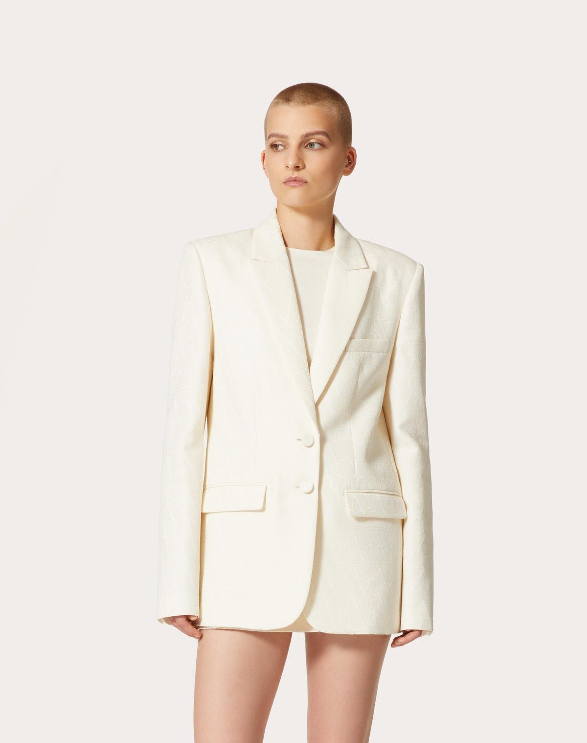 Valentino o1s1wg110525 Toile Iconographe Crepe Couture Blazer in White Size S / US 4 / IT 40 - 4 Thumbnail