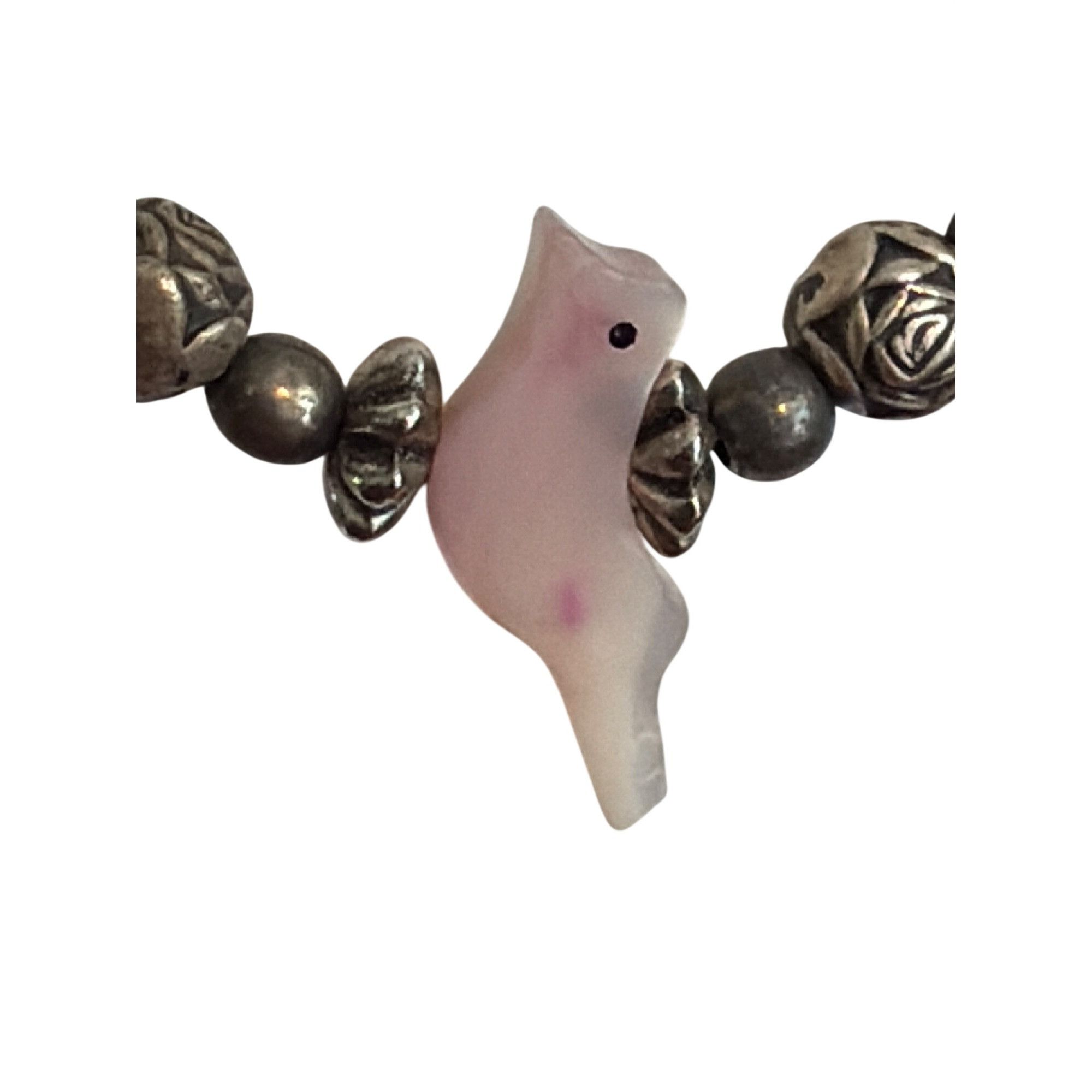 Other Vintage Silver Tone Pink Bird Pendant Necklace Shell Beads M Size ONE SIZE - 3 Thumbnail