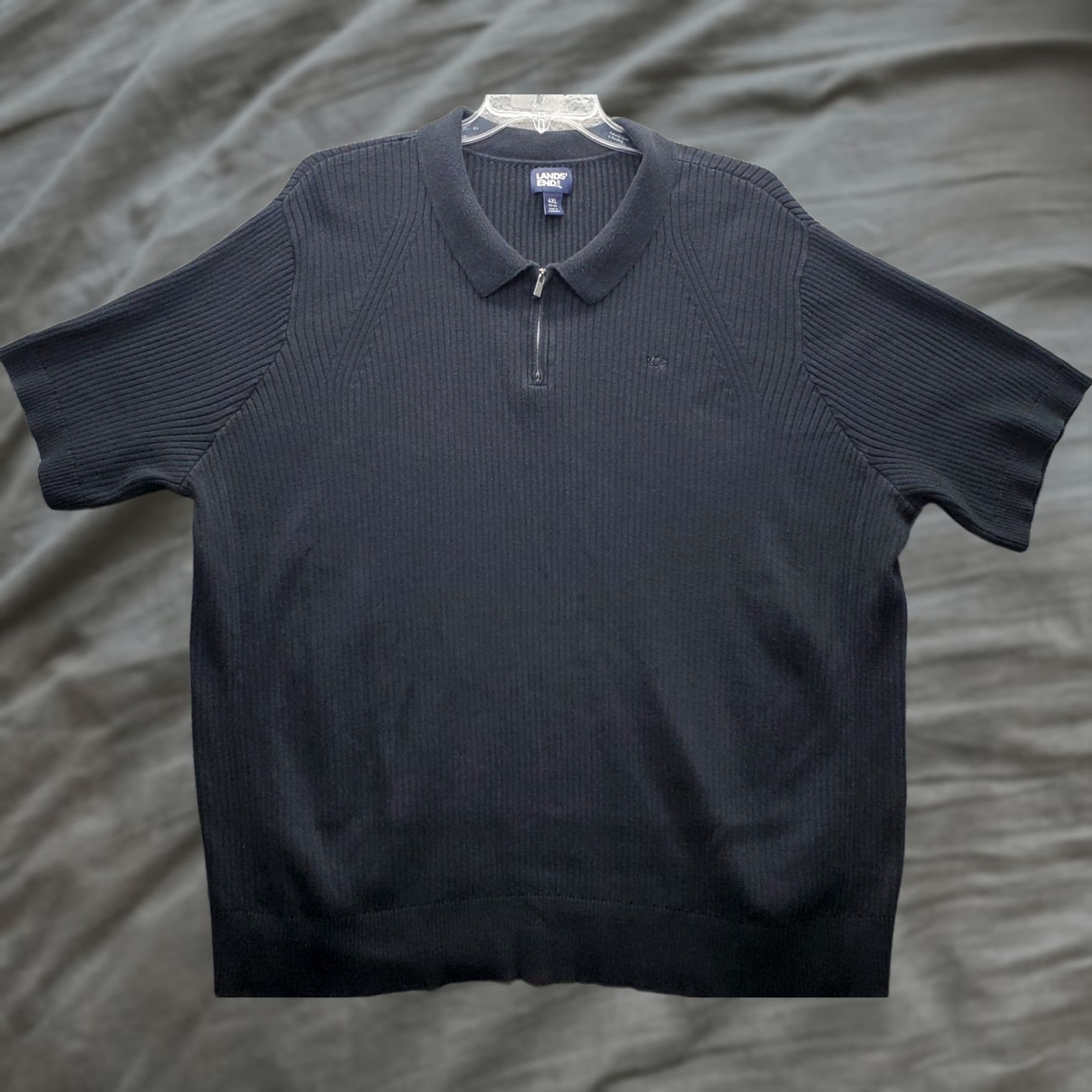 Lands' End Lands' End Mens 4XL Navy Polo Sweater Short Sleeve 1/4 Zip Knit Pullover Size US XXL / EU 58 / 5 - 1 Thumbnail