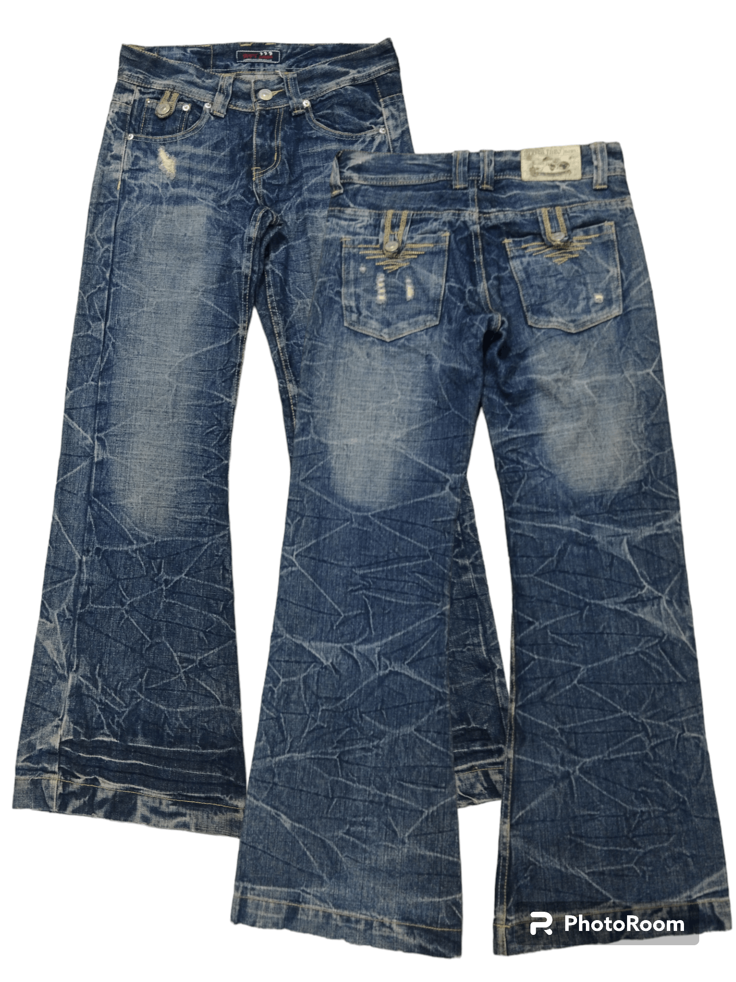 image of Distressed Denim x Hype Flare Sick Africa Taro Jeans in Blue Distressed, Women's (Size 28)