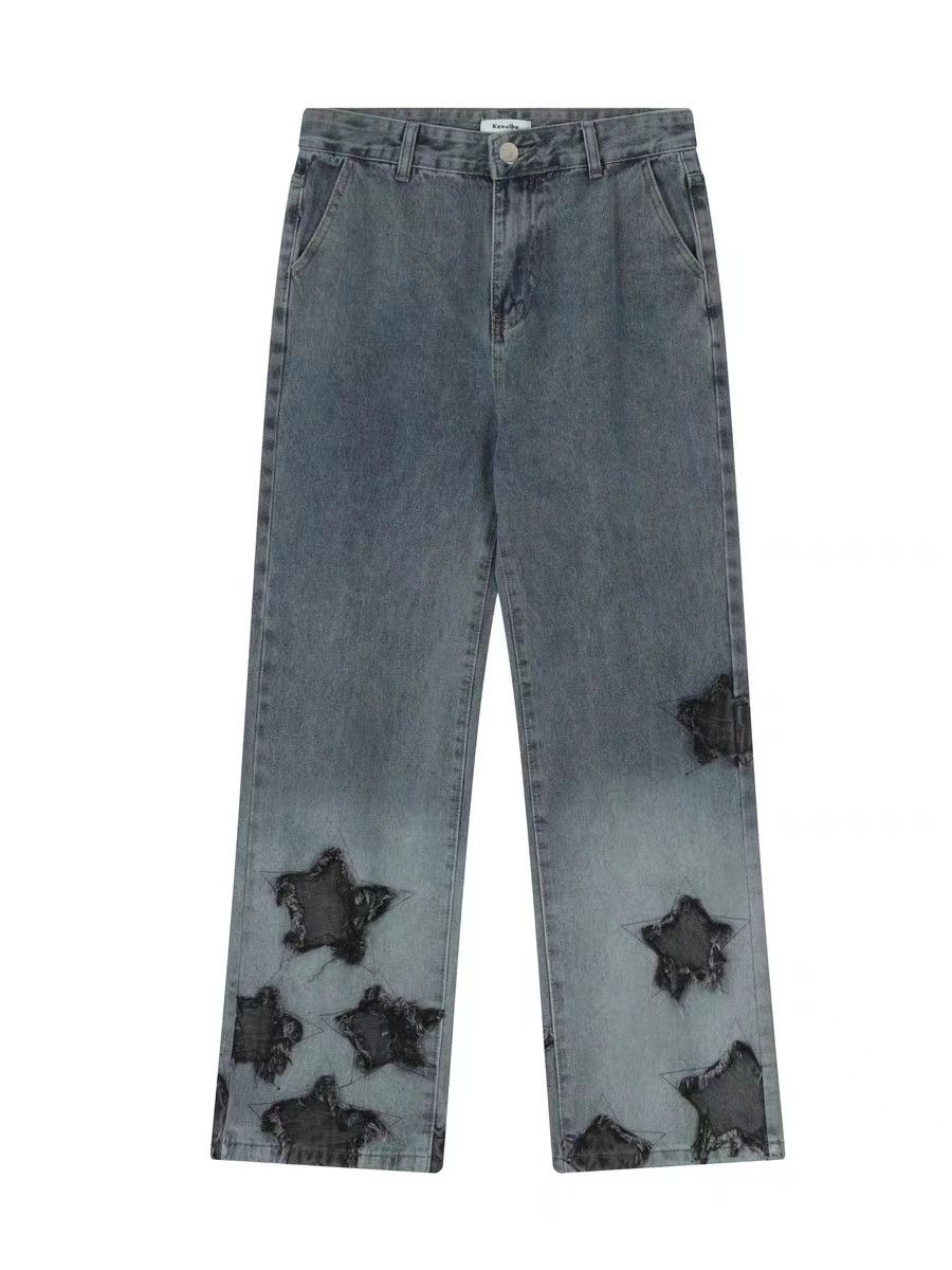High street patch star straight jeans