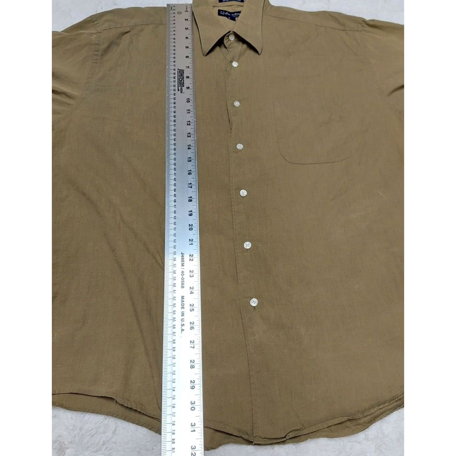 Vintage Damon Courchevel Mens Egyptian Cotton Button-Up Dress Shirt Tan Sz 16.5-34/35 - Long Sleeve, Solid, Regular Fit, Casual Size 42R - 6 Thumbnail
