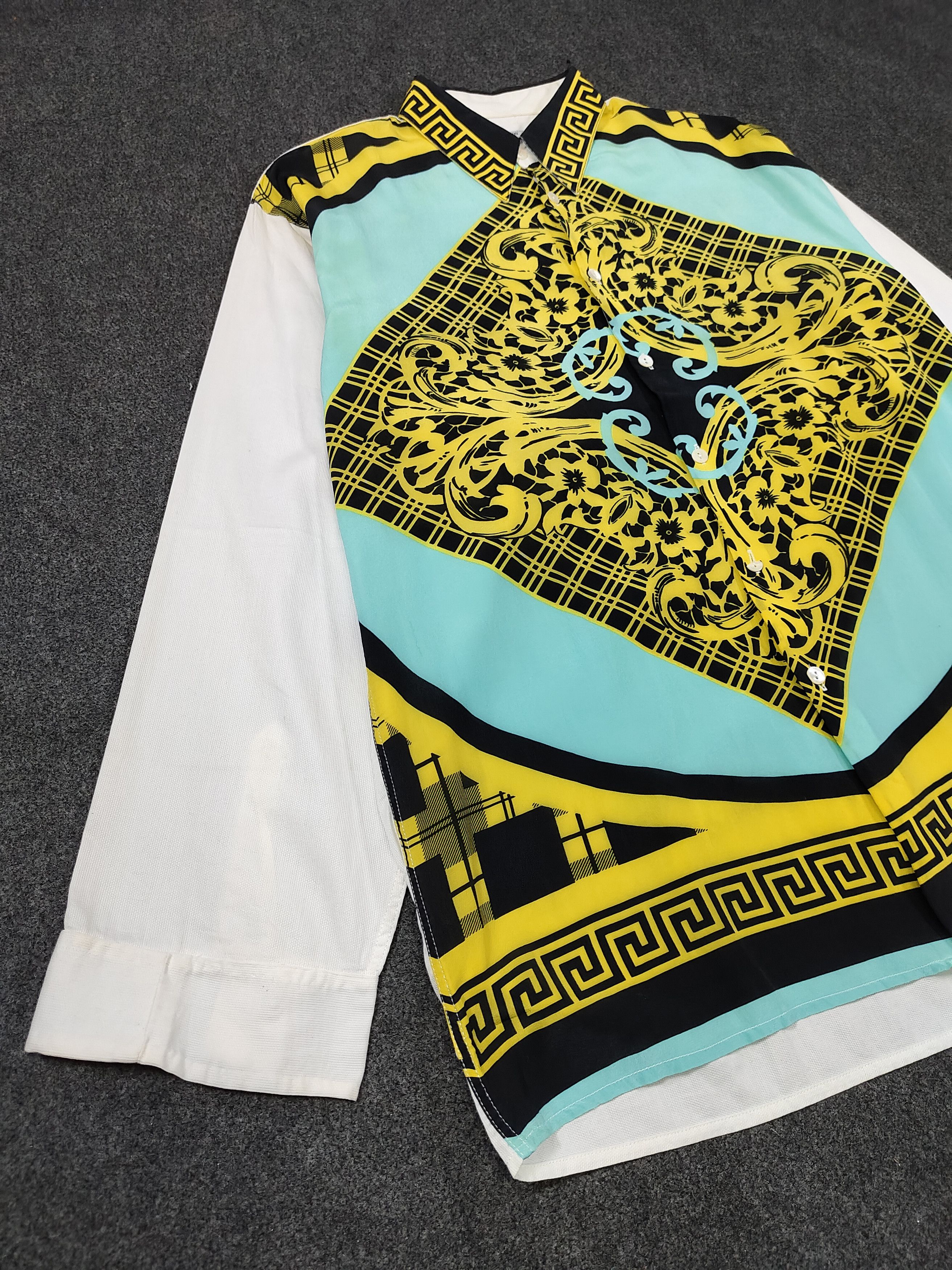Vintage 90s Le Garage 🇫🇷 Baroque Silk Hybrid Greek Key Shirt Size US M / EU 48-50 / 2 - 3 Thumbnail
