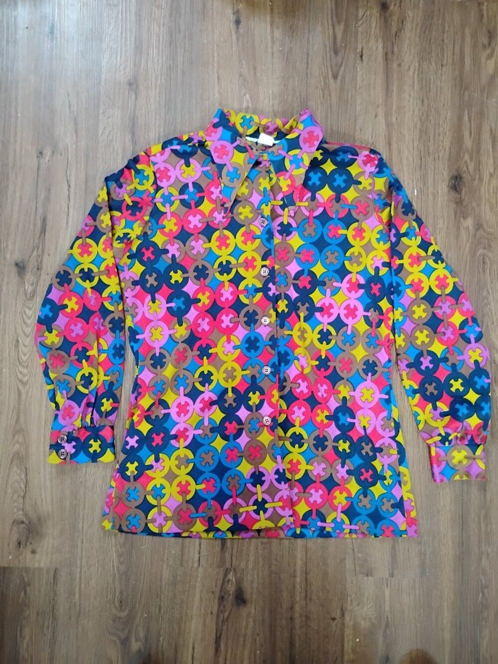 Other Vintage Alice Stuart Psychedelic Tiles Polyester Disco Shir Size XXL / US 16-18 / IT 52-54 - 2 Thumbnail