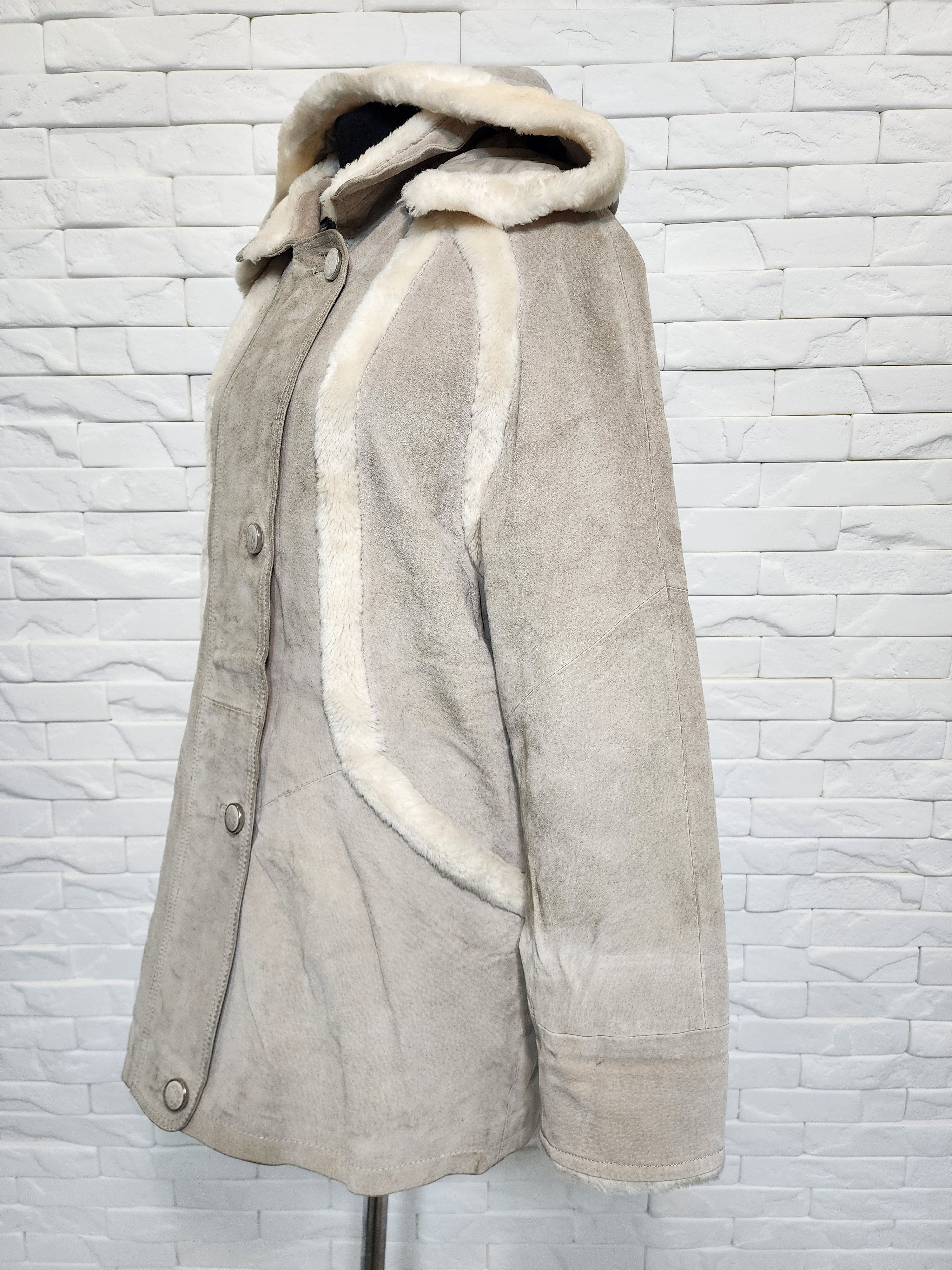 Genuine Leather Suede Hooded Jacket: Gray Leather Toggle Coat Size XL / US 12-14 / IT 48-50 - 2 Thumbnail