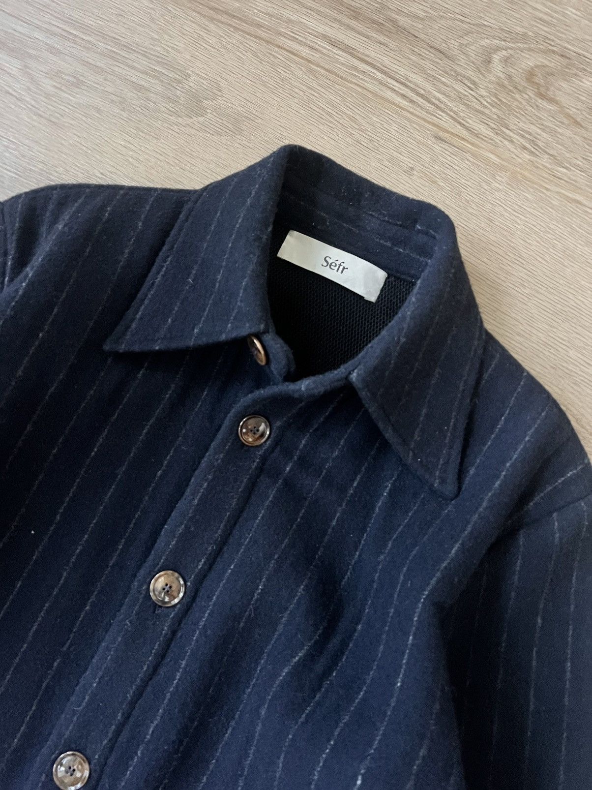 Sefr Mats Wool Overshirt in Navy Pinstripe Size Medium Size US M / EU 48-50 / 2 - 4 Thumbnail