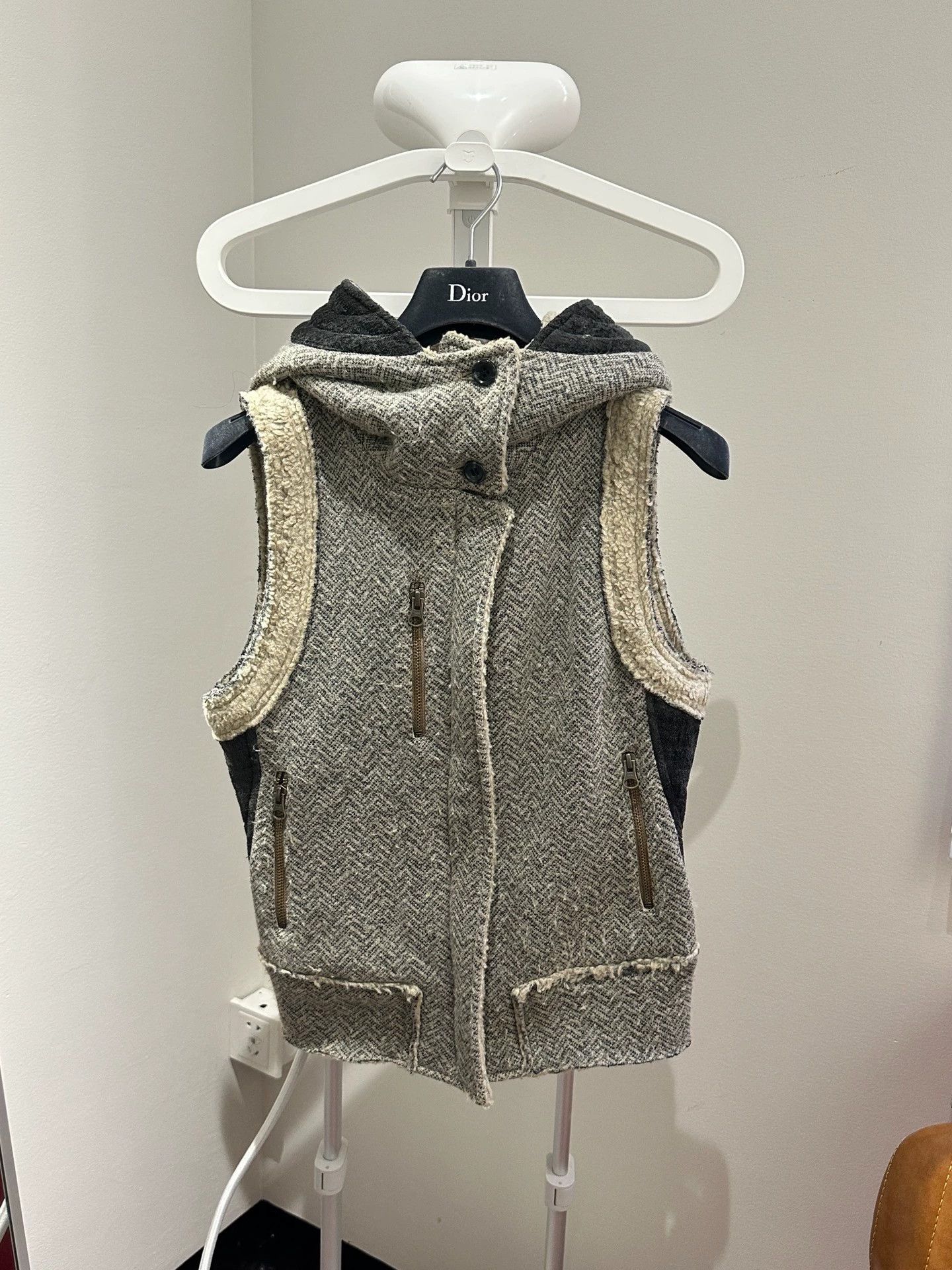Share Spirit Homme Share Spirit Gray Hooded Fleece Vest Size XS / US 0-2 / IT 36-38 - 2 Thumbnail