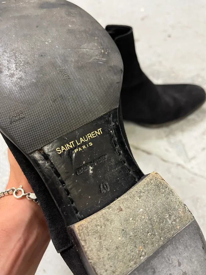 Designer × Saint Laurent Paris × Vintage Saint Laurent Black Suede Leather Ankle Boots Size US 7 / EU 40 - 8 Thumbnail