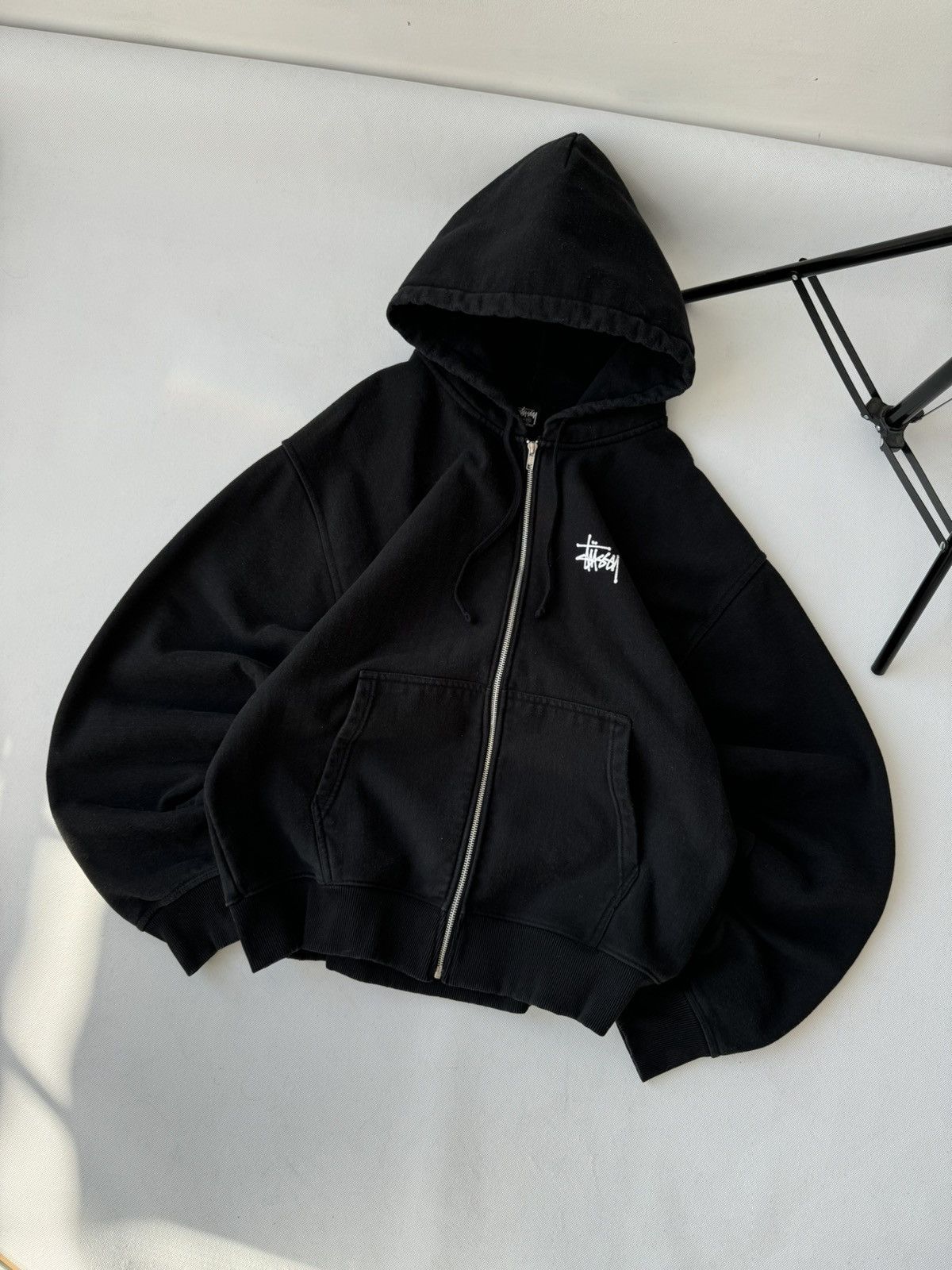 Stussy × Vintage STUSSY Big Logo LOGO VINTAGE OVERSIZE Zip Up Black HOODIE Size US XXL / EU 58 / 5 - 23 Thumbnail