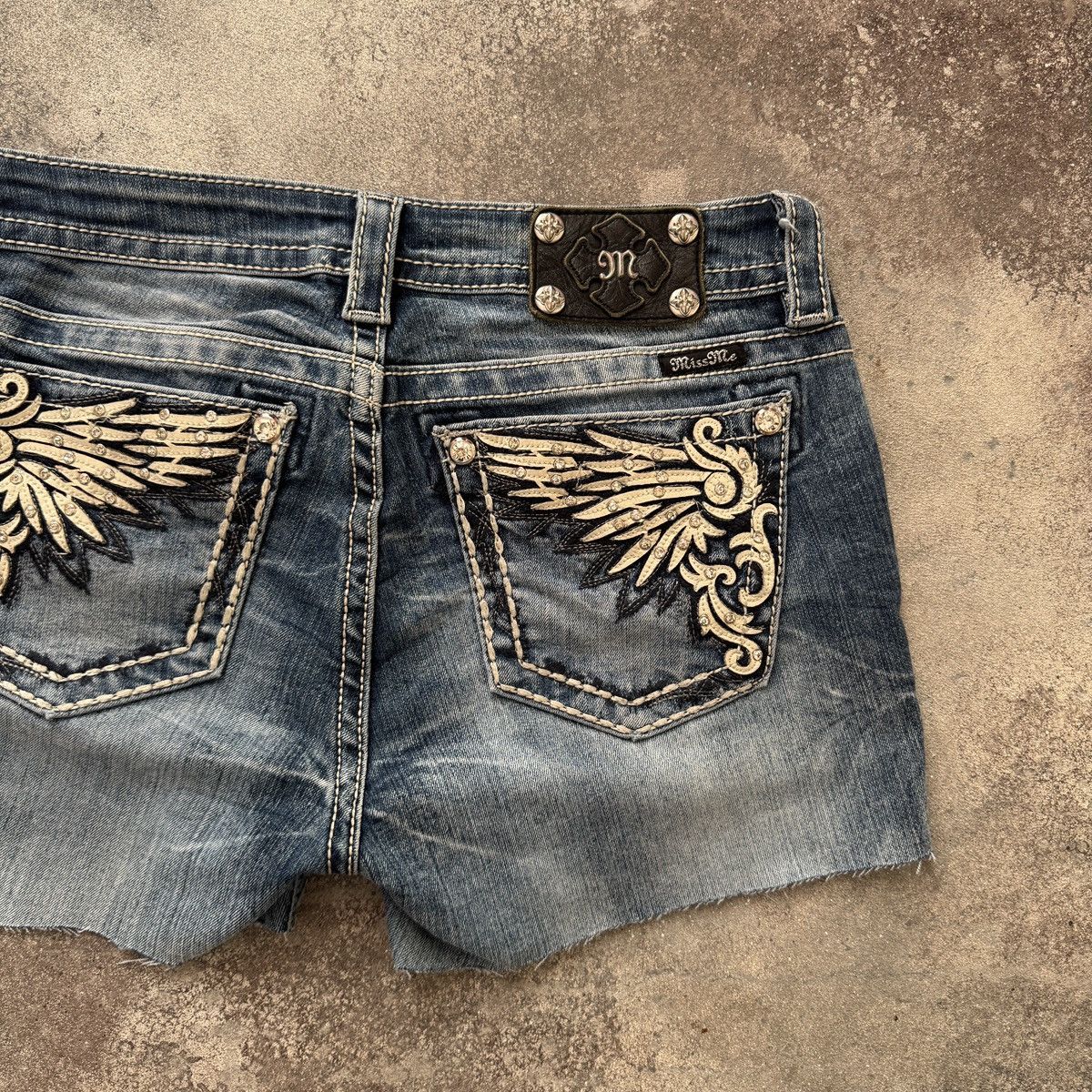 Miss Me Miss Me Y2K Gothic Vintage Distressed Denim Mini Shorts Size 29" - 4 Thumbnail
