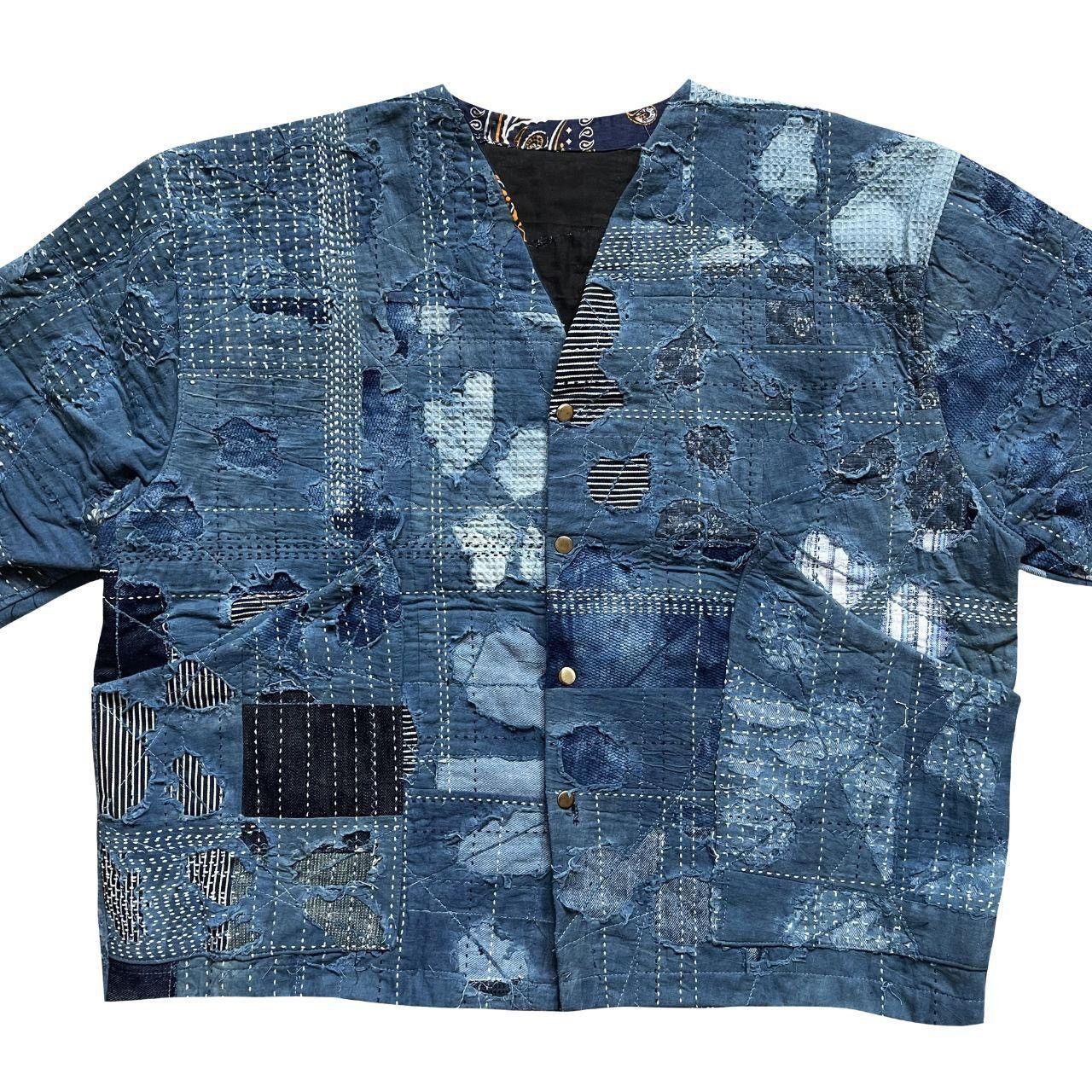 Kapital Indigo Collarless Boro Sashiko Denim Jacket Size US M / EU 48-50 / 2 - 4 Thumbnail