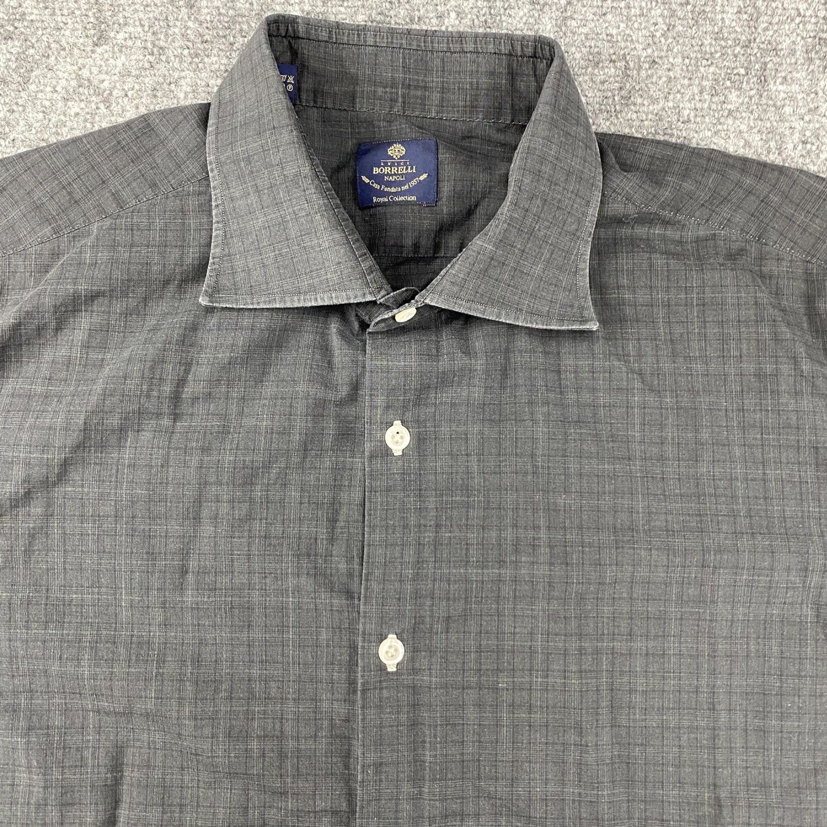Vintage Borrelli Napoli Dress Shirt Mens 18 45 Gray Check Button Up Made In Italy Shirt Mens 18 Neck 18 in Pattern Check" Size 48R - 3 Thumbnail