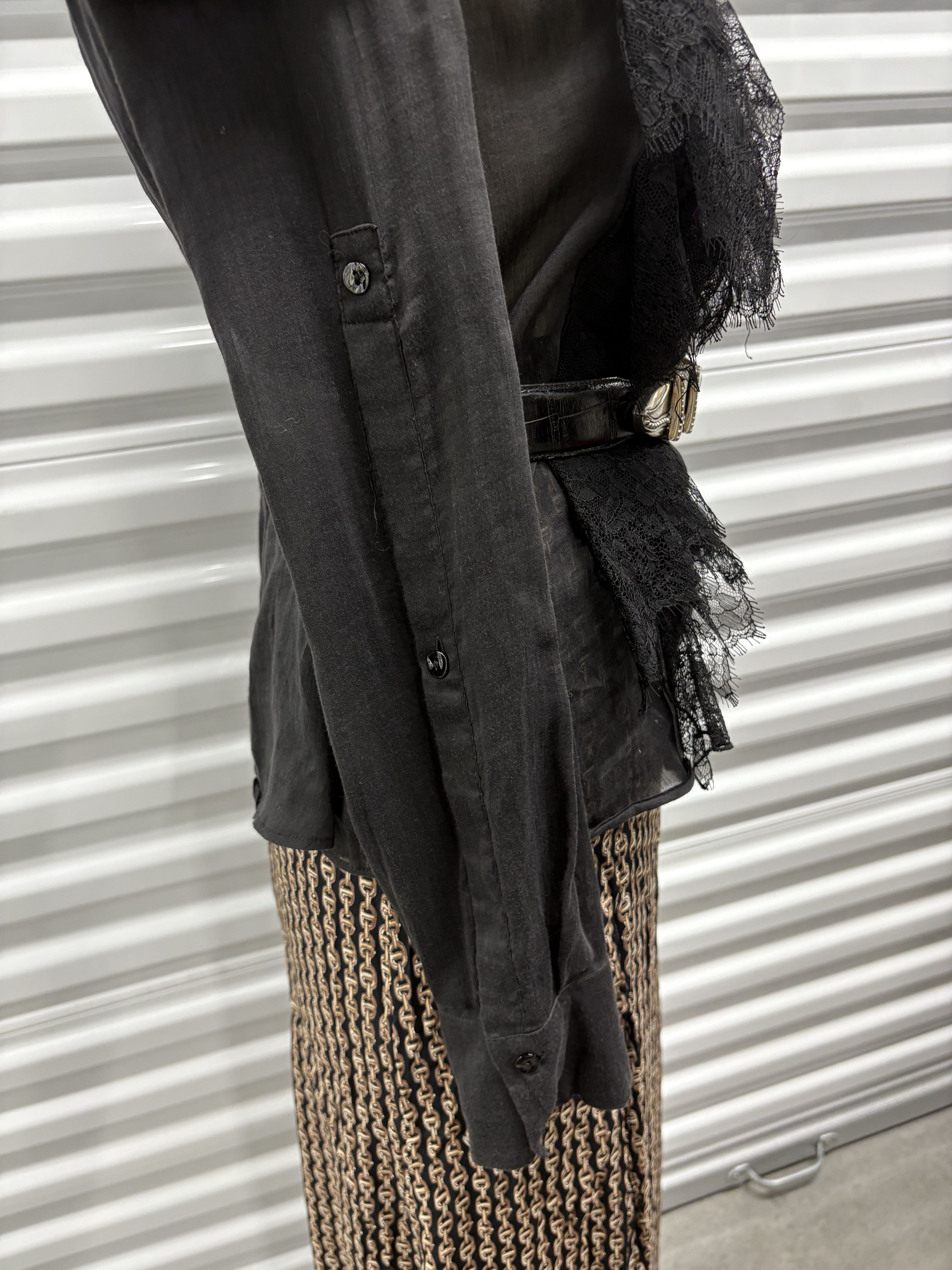 plein sud Vintage 90s Plein Sud Sheer Silk Lace Ruffle Blouse Size L / US 10 / IT 46 - 6 Thumbnail