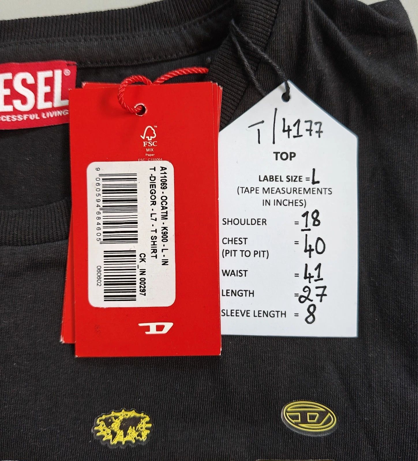 Diesel DIESEL Black T-shirt with DSL 78 Denim print T 4177 Size US L / EU 52-54 / 3 - 5 Thumbnail