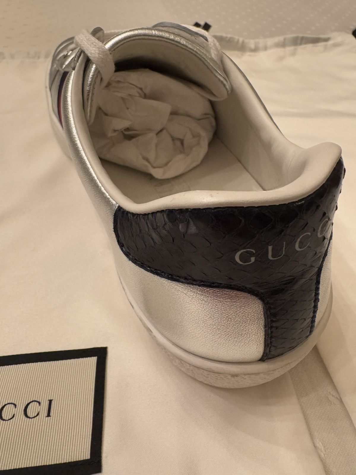 Gucci Silver Red+Blue Stripe Ace Sneaker w/ Python Size US 7.5 / EU 40-41 - 7 Thumbnail