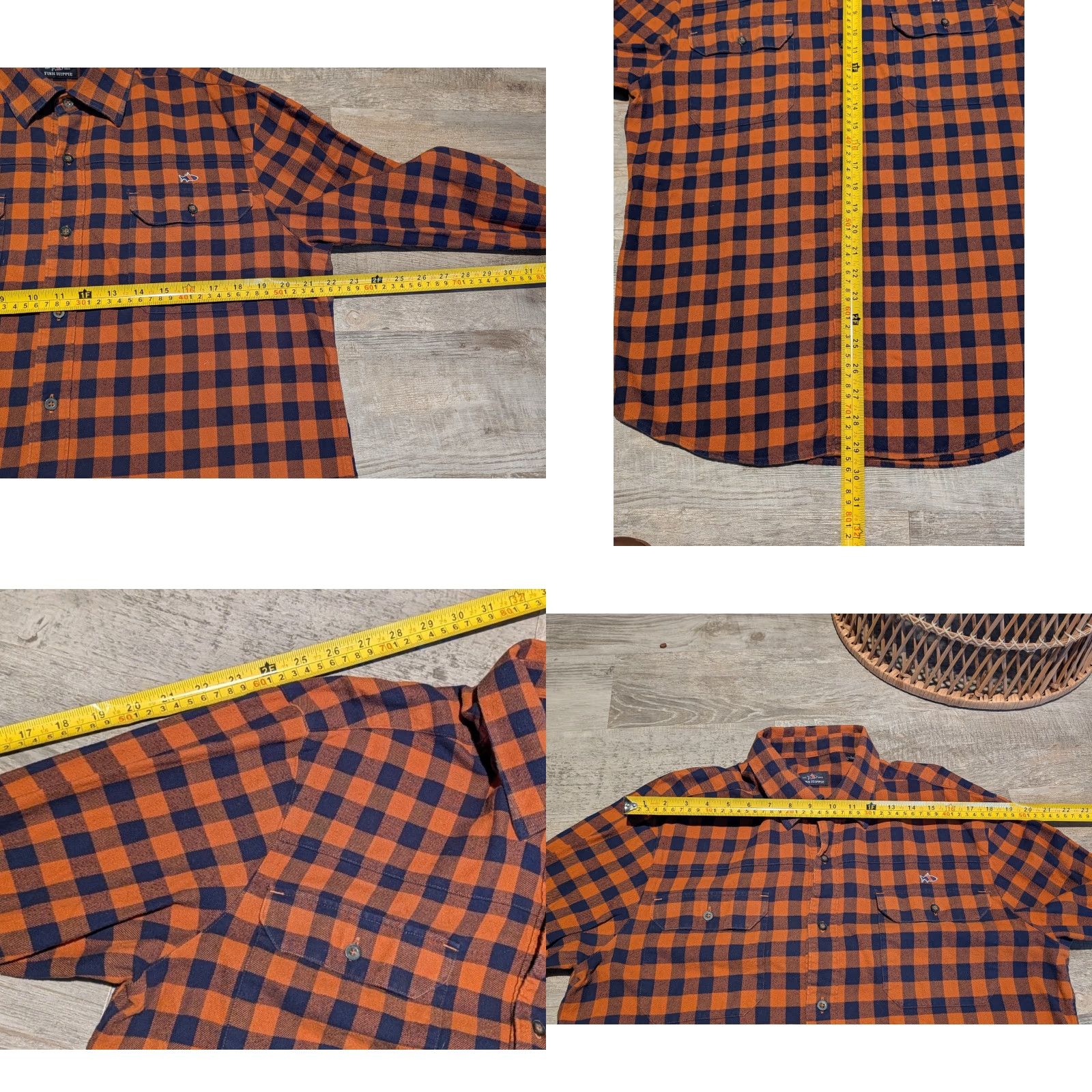 Vintage Fish Hippie Shirt L Orange Check Flannel Button-Down Cotton Soft Pocket Logo Classic 90s Hippie Mens Size US L / EU 52-54 / 3 - 8 Thumbnail