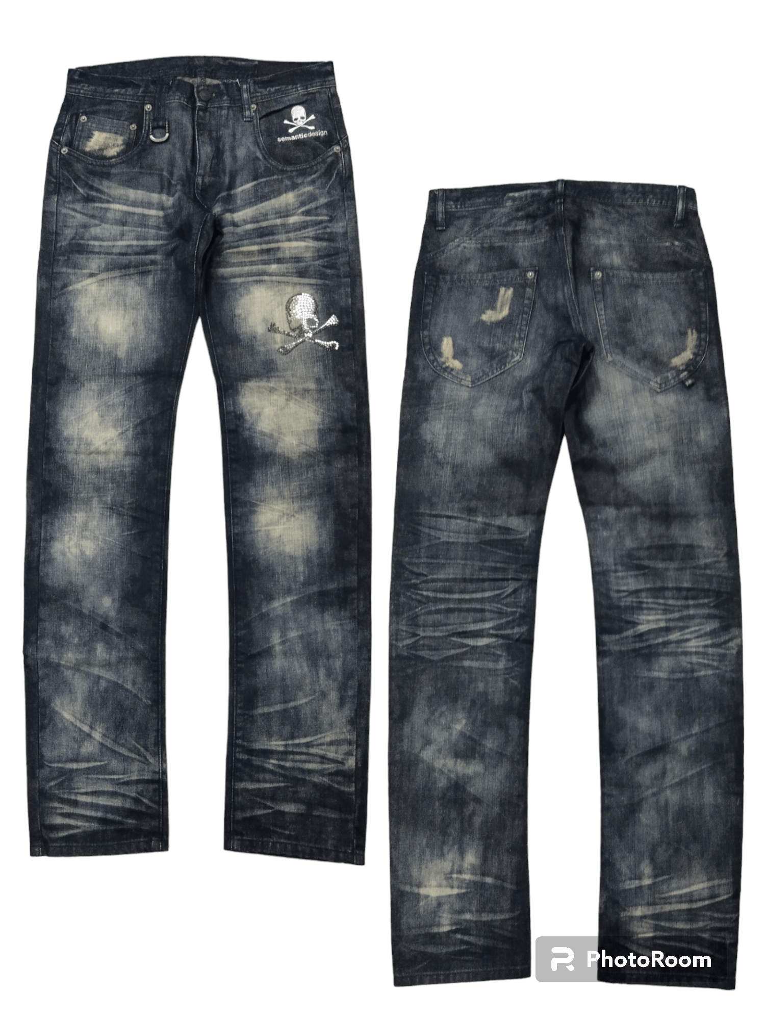 semanticdesign SICK SEMANTIC DESIGN X REON SWAROVSKI SKULL DENIM PANTS Size US 29 - 1 Thumbnail