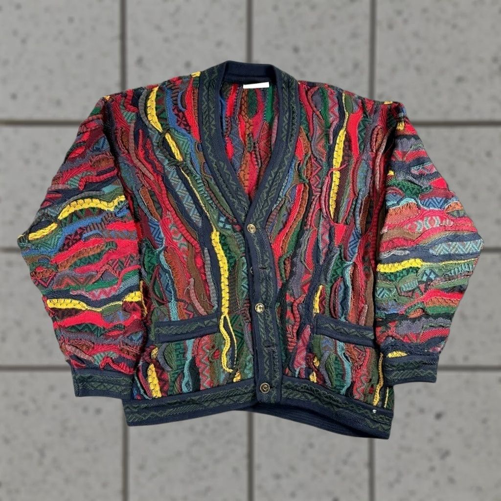 Coogi VTG COOGI Cardigan Sweater 3D Knit Wool Multicolor Wool