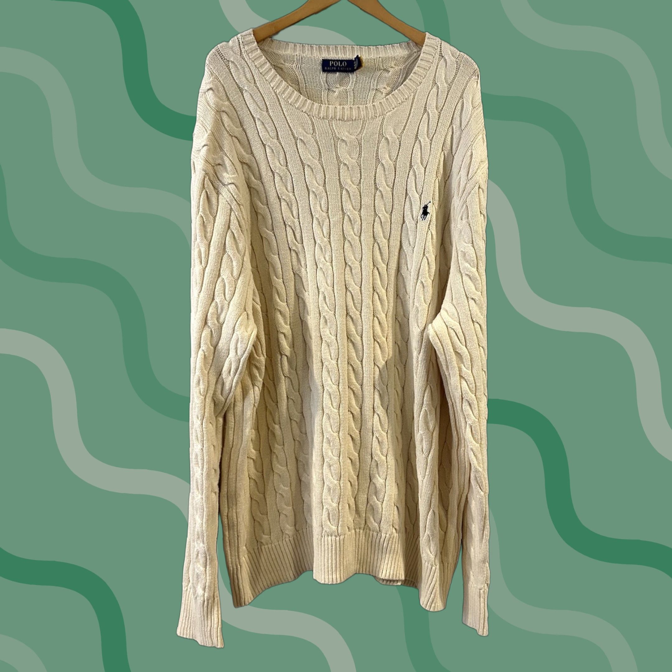 Polo Ralph Lauren Polo Ralph Lauren Sweater Pullover Cable-Knit 4XLT Long Sleeve Ivory Cotton Knit Logo Crew Neck Big & Tall Men Regular Vintage: No Size US XXL / EU 58 / 5 - 1 Thumbnail