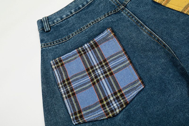 Jean American Retro Plaid-Embroidered Curved-Leg Jeans Size US 32 / EU 48 - 5 Thumbnail