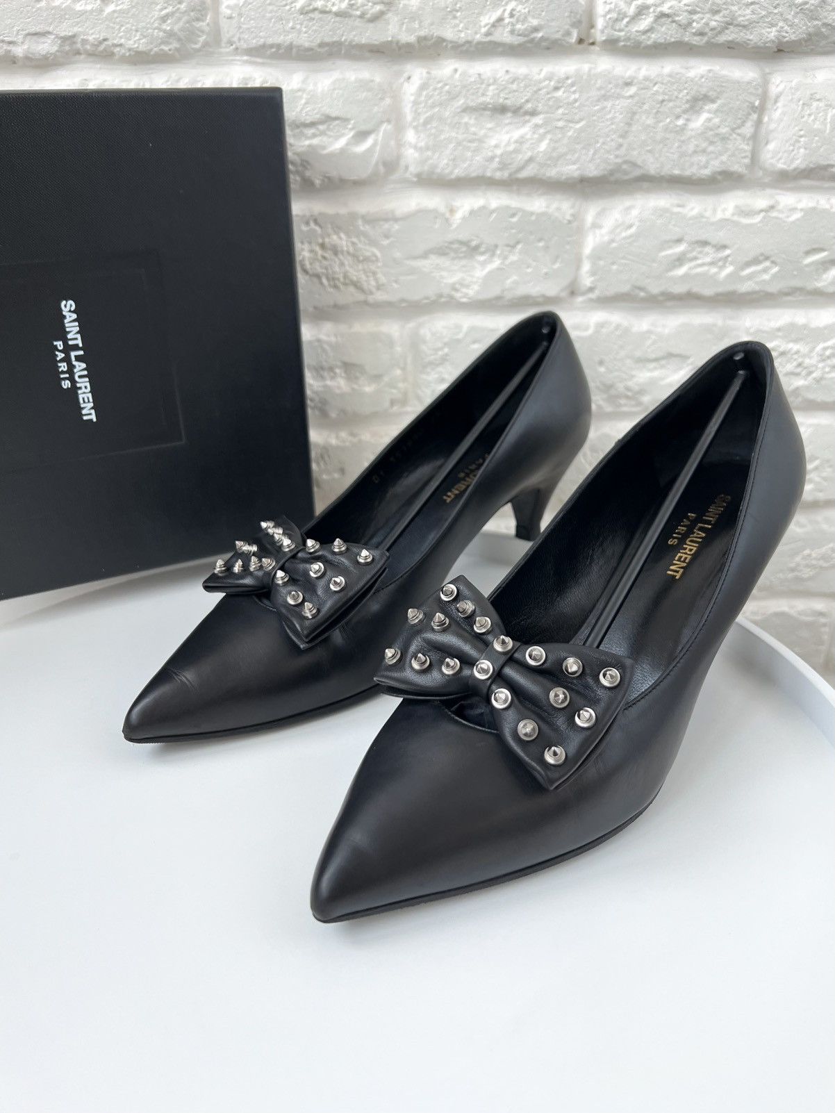 Saint Laurent Paris Saint Laurent Kitten 50 Studdeed Bow Toe Pumps Shoes Size US 9 / IT 39 - 1 Thumbnail