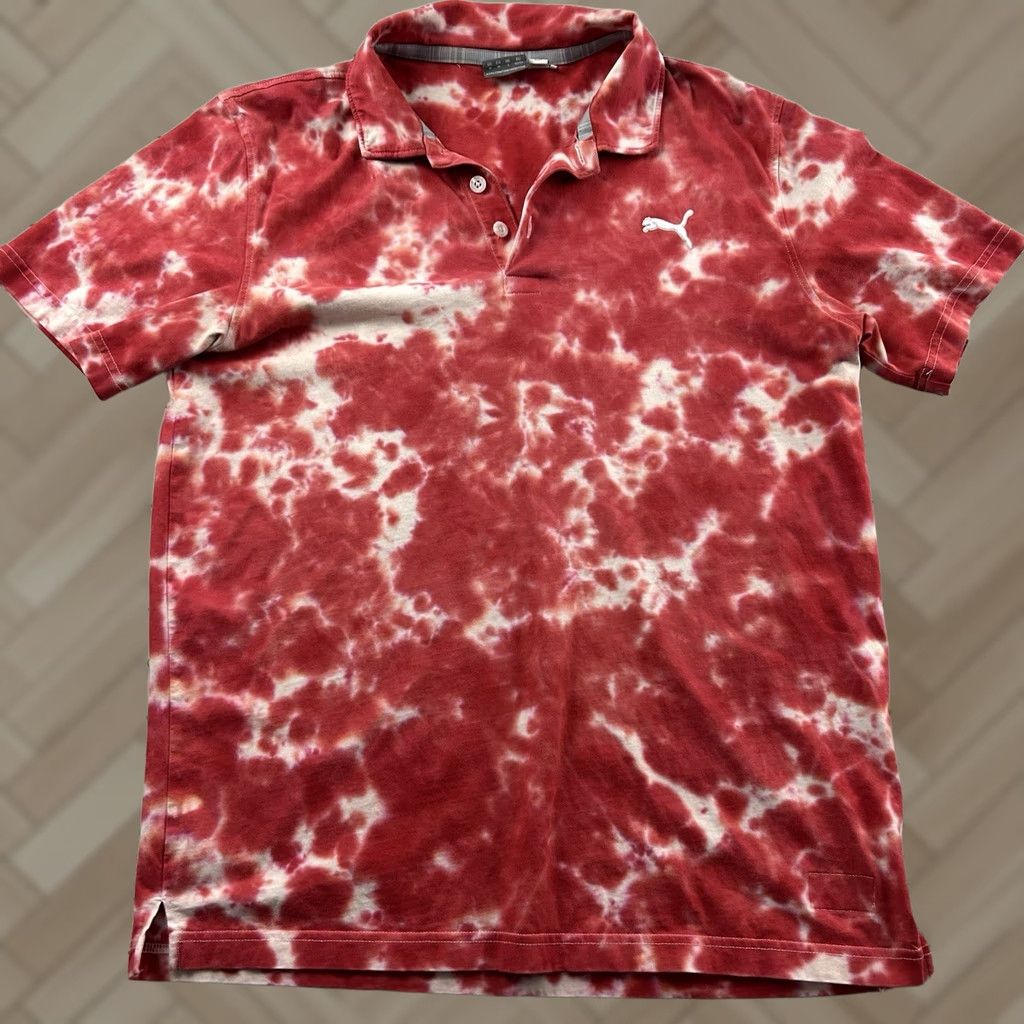 Puma PUMA Short Sleeve Tie Dye Golf Polo Shirt Men's M Red White Shirt Mens Short Sleeve Polo Tie Dye Golf Shirt Size US M / EU 48-50 / 2 - 1 Thumbnail