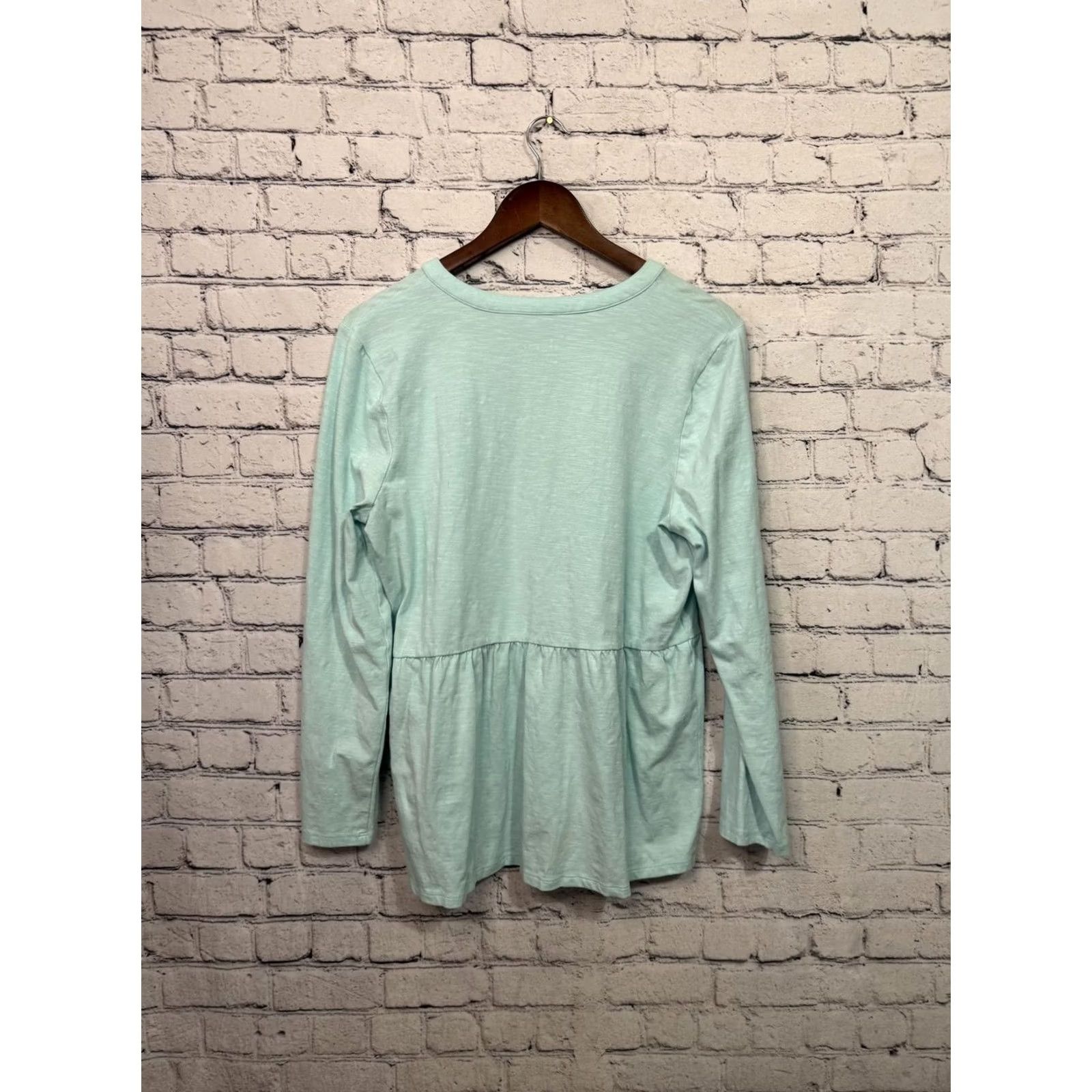 Vintage d&co Light Blue Long Sleeve Button-Up Top Women L Blouse 100% Cotton Solid Button Details Vintage No Size L / US 10 / IT 46 - 4 Thumbnail