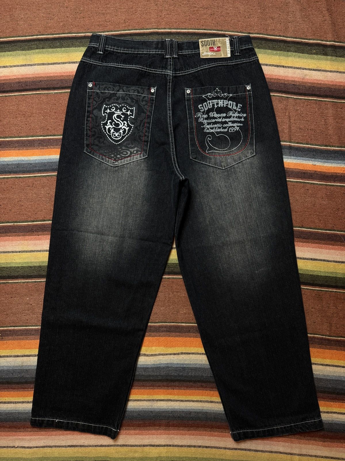 Southpole Y2K Black South Pole Red Tab Denim Baggy Jeans Size US 37 - 1 Thumbnail