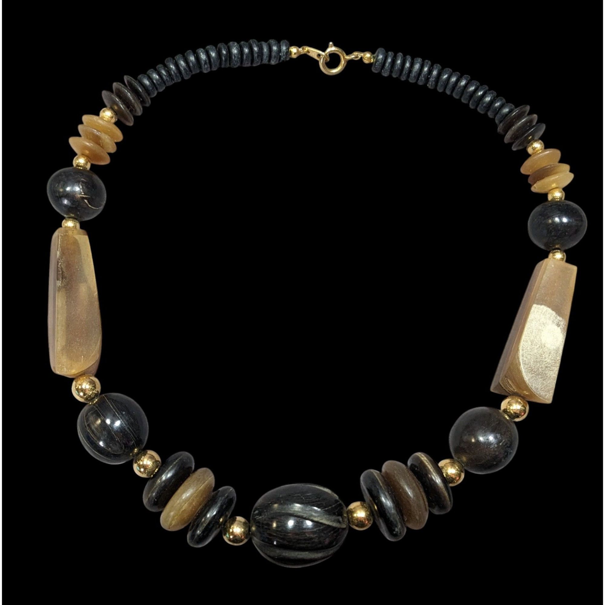 Other Vintage Rustic Carved Brown Black And Gold Tone Necklace Size ONE SIZE - 1 Thumbnail