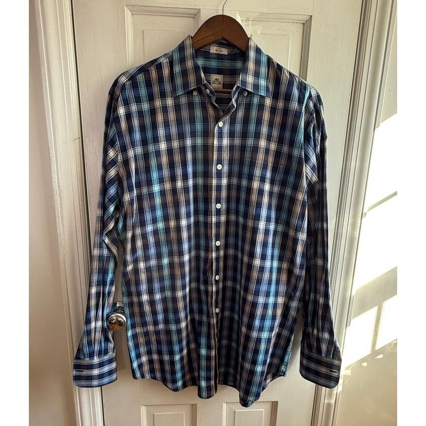Peter Millar Vintage Peter Millar Mens Large Blue Plaid Button Down Size US L / EU 52-54 / 3 - 1 Thumbnail
