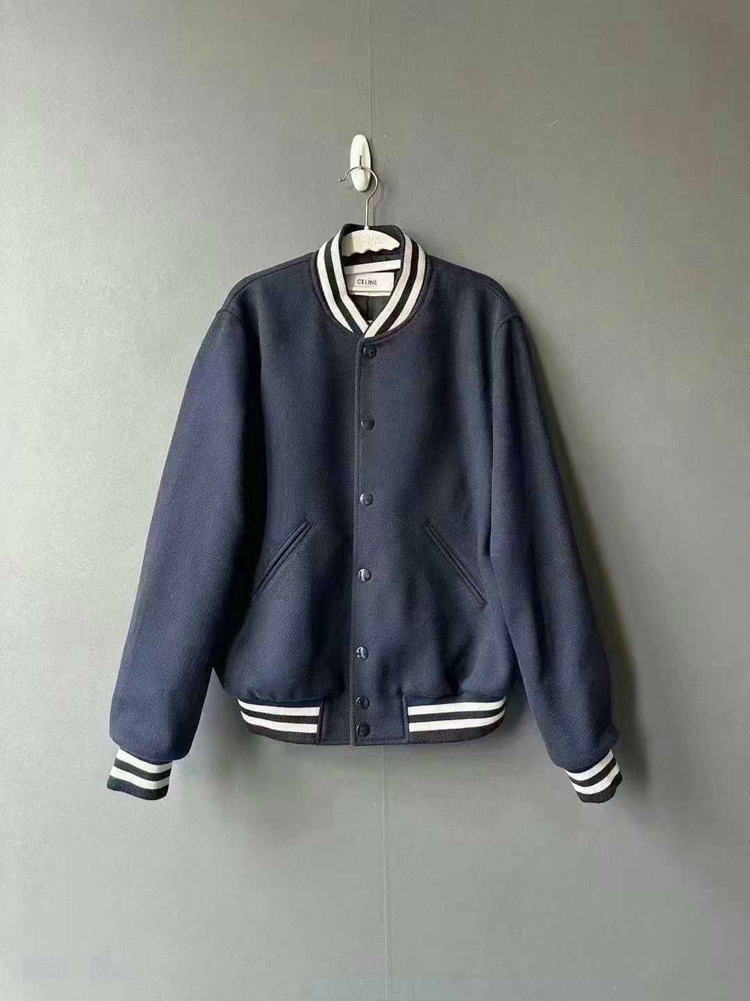 Celine celine wool baseball jacket in navy blue Size US L / EU 52-54 / 3 - 1 Thumbnail