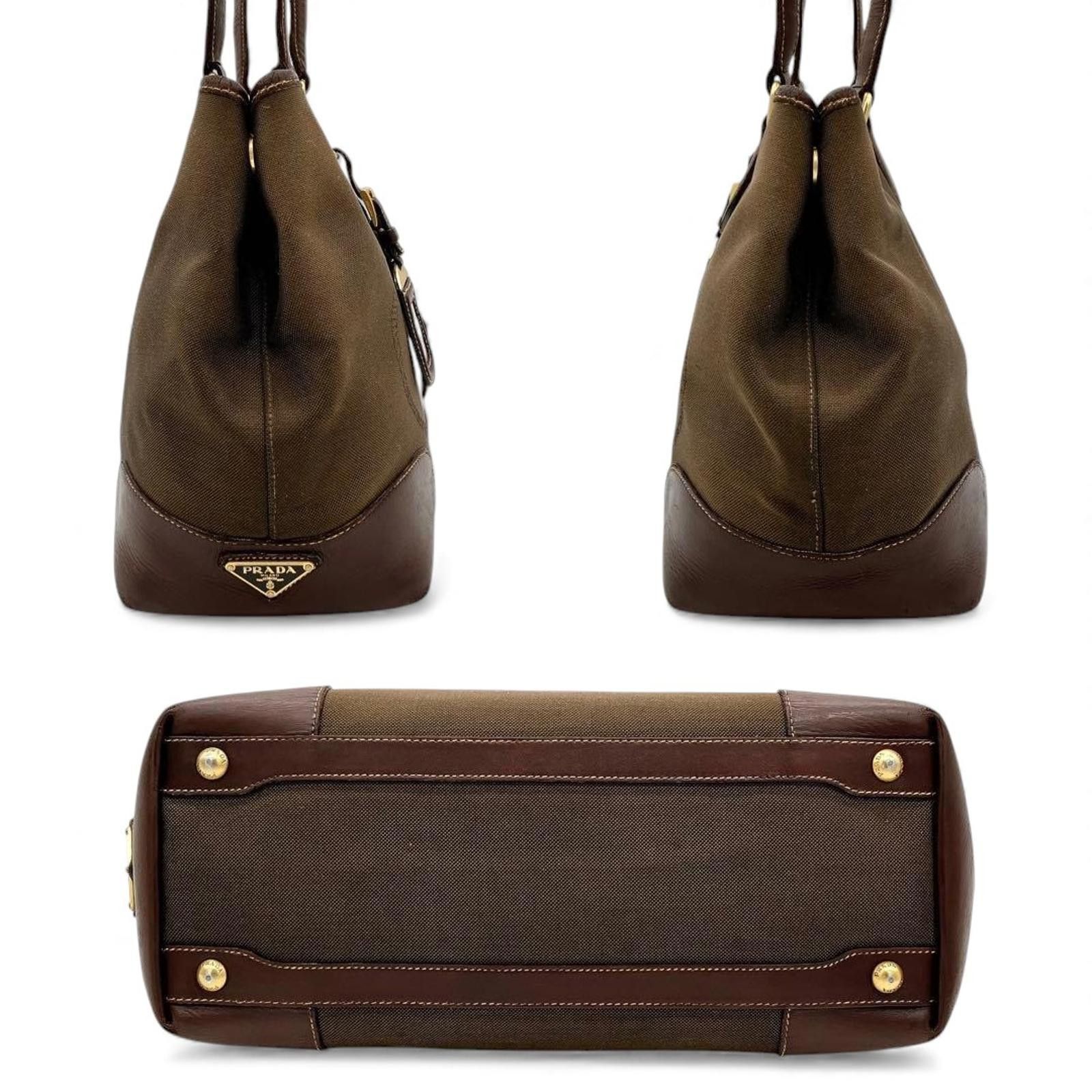Prada Prada - Brown Canvas Leather Tote Bag Size ONE SIZE - 4 Thumbnail