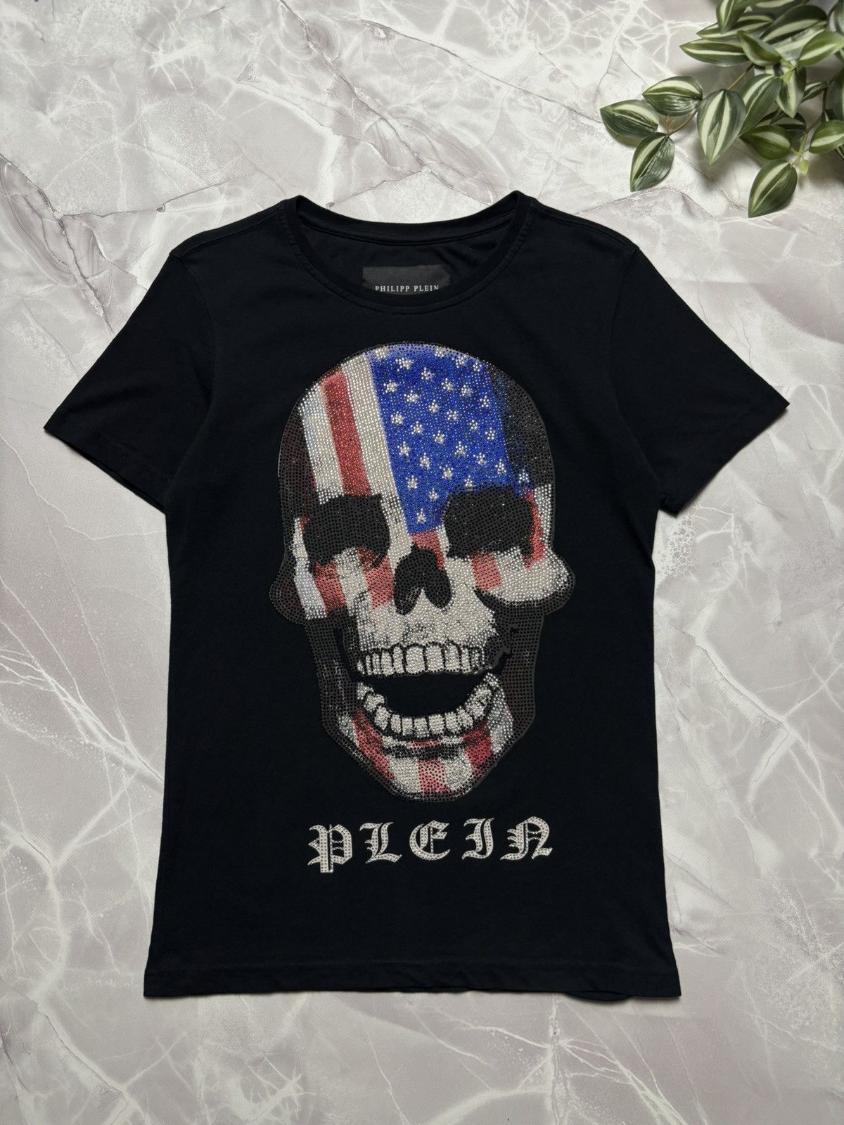 Philipp Plein Philipp Plein Skull USA Flag Rhinestone T-Shirt Black Mens S Size US S / EU 44-46 / 1 - 1 Thumbnail